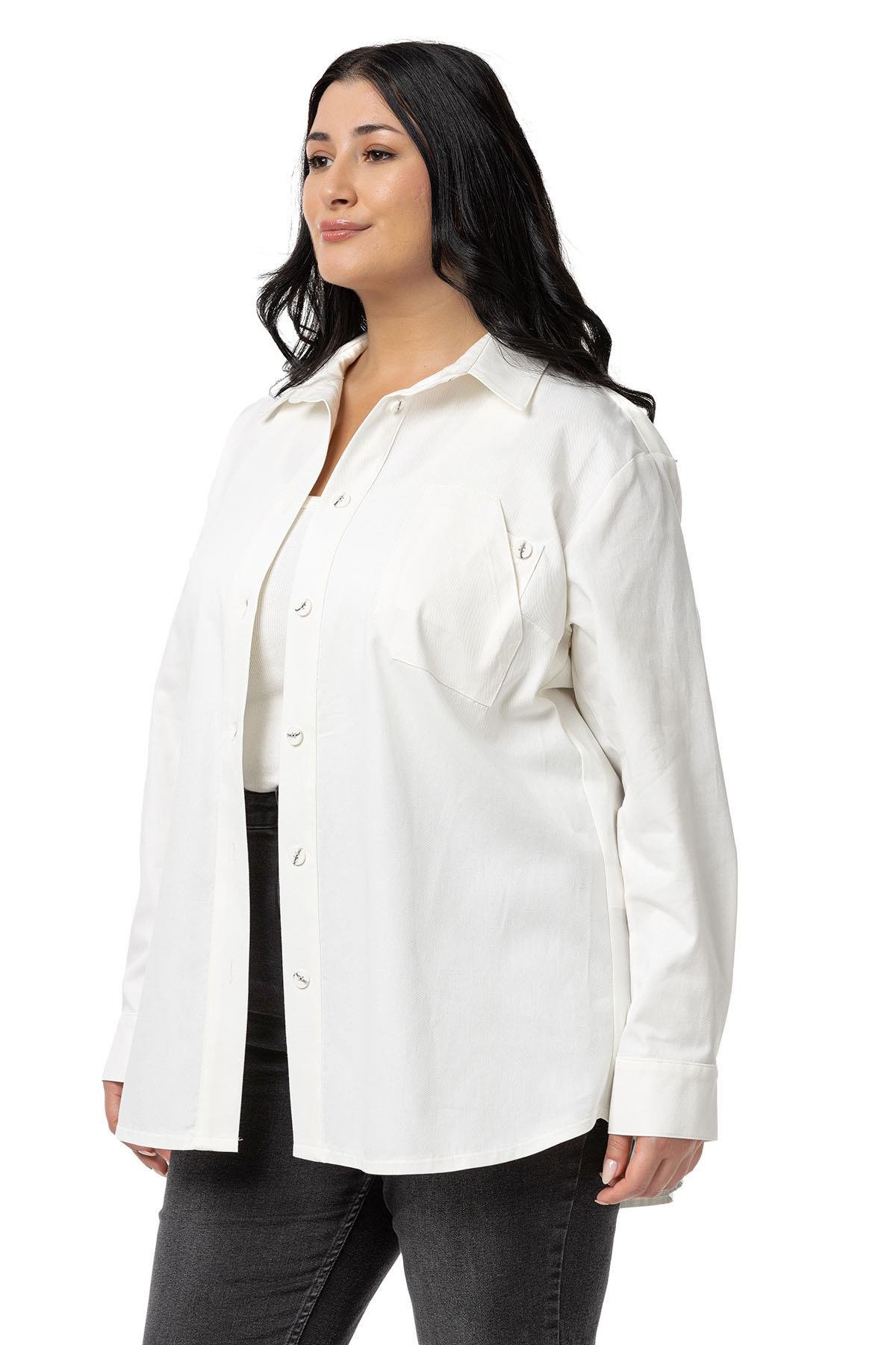 ShirtsDisentis Modest Büyük Beden Cep Detaylı  Gabardin Beyaz Ceket GömlekDISENTIS MODESTBüyük Beden Cep Detaylı  Gabardin Beyaz Ceket Gömlek