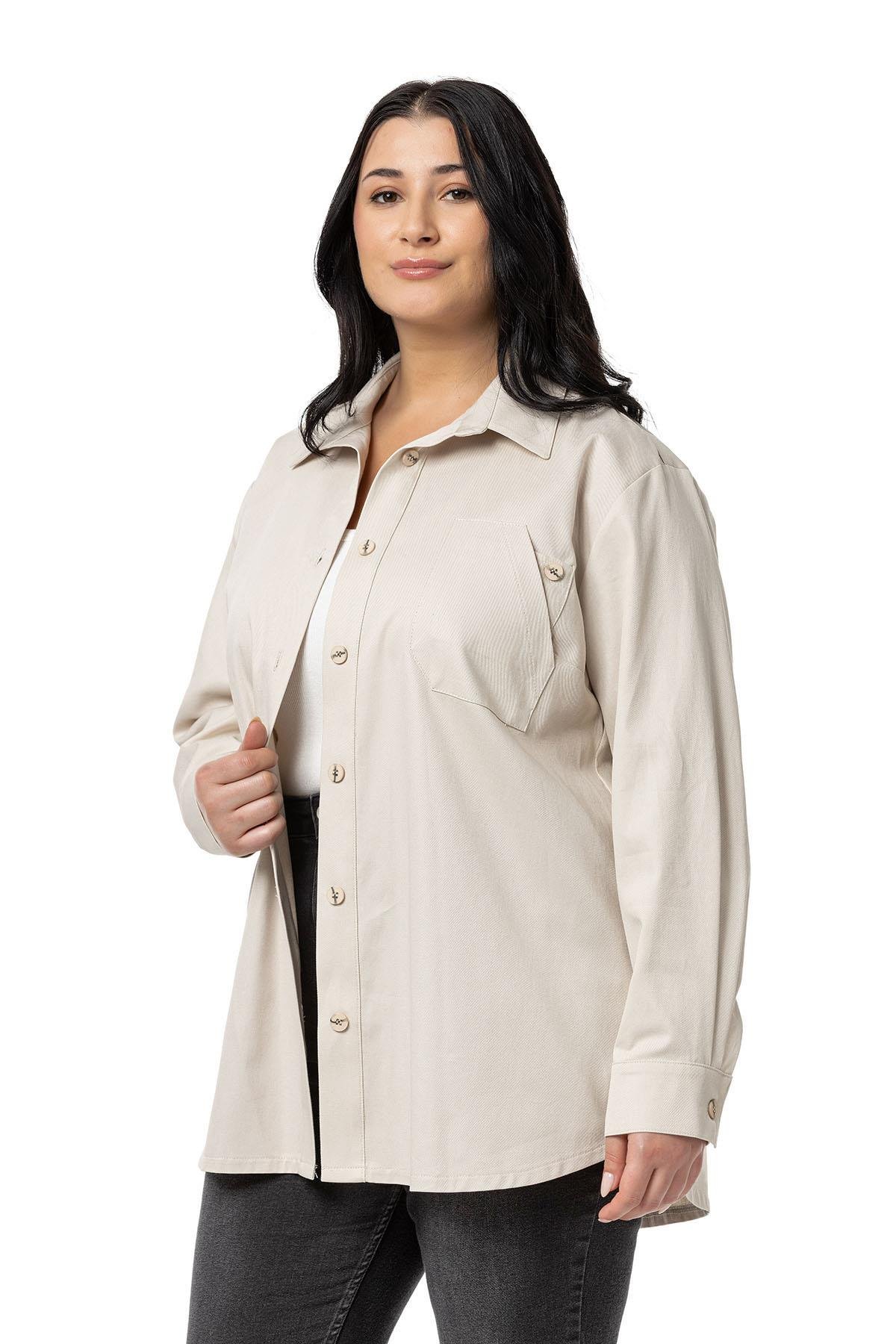 ShirtsDisentis Modest Büyük Beden Cep Detaylı  Gabardin Bej Rengi Ceket GömlekDISENTIS MODESTBüyük Beden Cep Detaylı  Gabardin Bej Rengi Ceket Gömlek