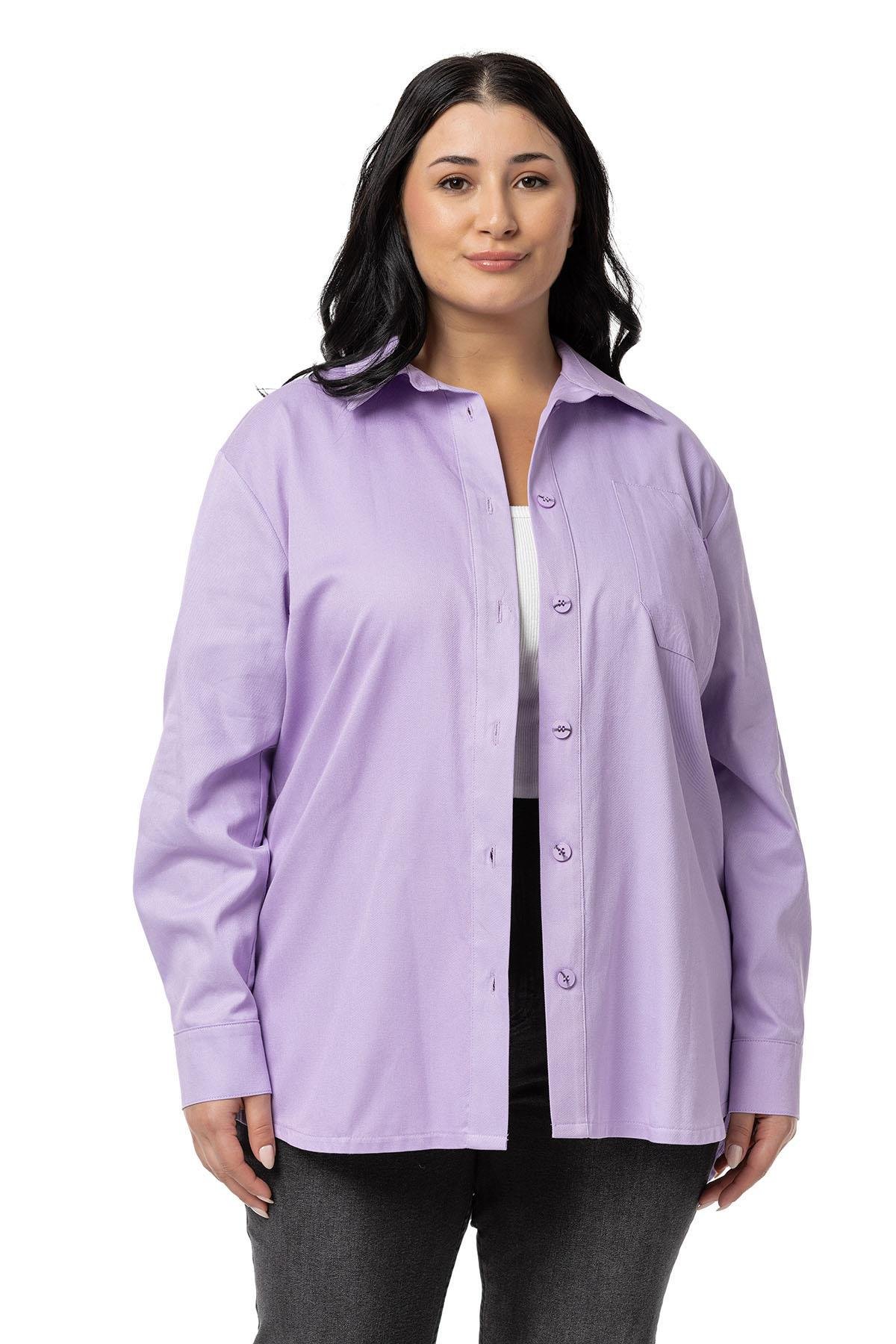 ShirtsDisentis Modest Büyük Beden Cep Detaylı  Gabardin Lila Ceket GömlekDISENTIS MODESTBüyük Beden Cep Detaylı  Gabardin Lila Ceket Gömlek