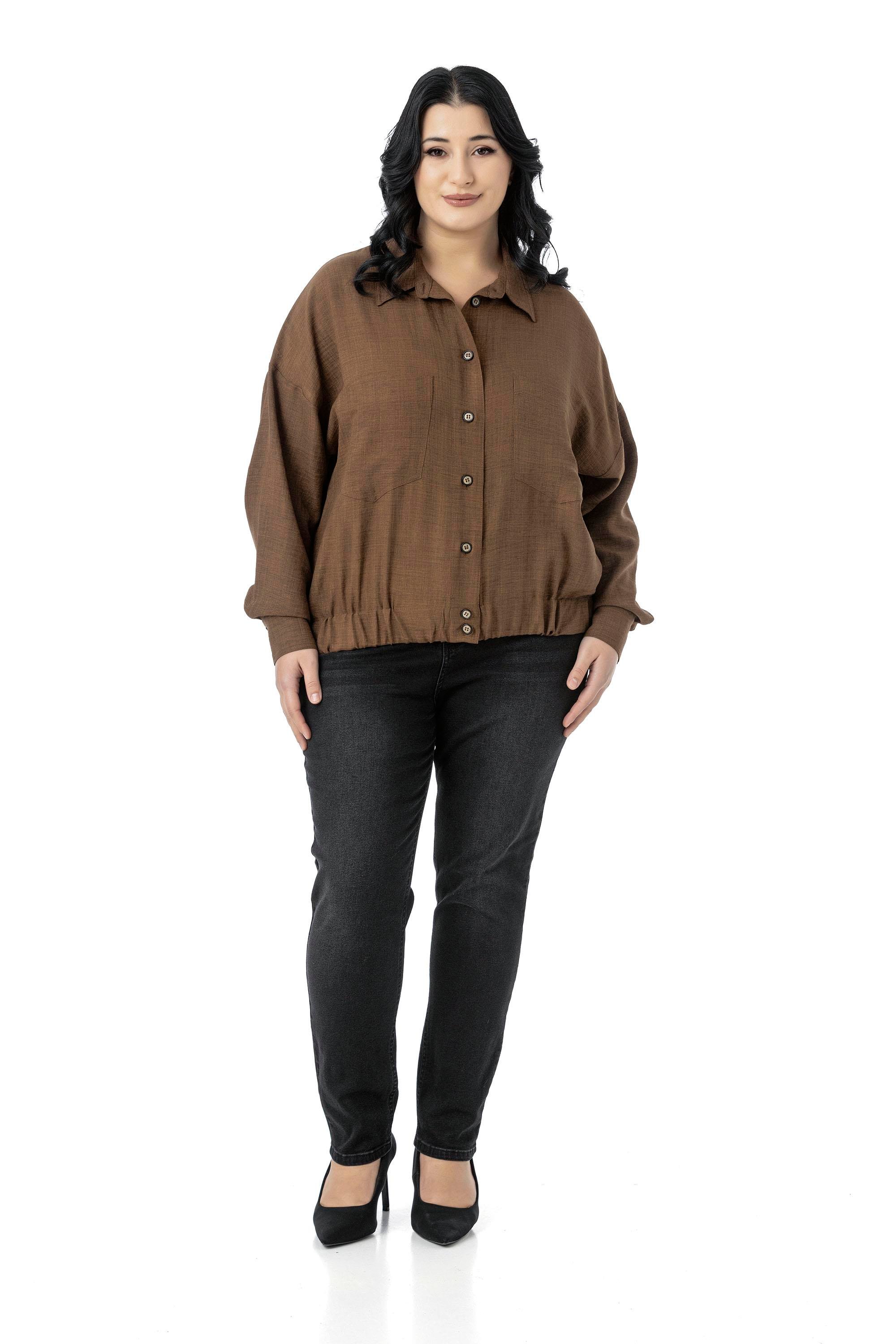 ShirtsDisentis Modest Büyük Beden Düşük Kollu Eteği Lastikli Torba Cepli Kahverengi GömlekDISENTIS MODESTBüyük Beden Düşük Kollu Eteği Lastikli Torba Cepli Kahverengi Gömlek
