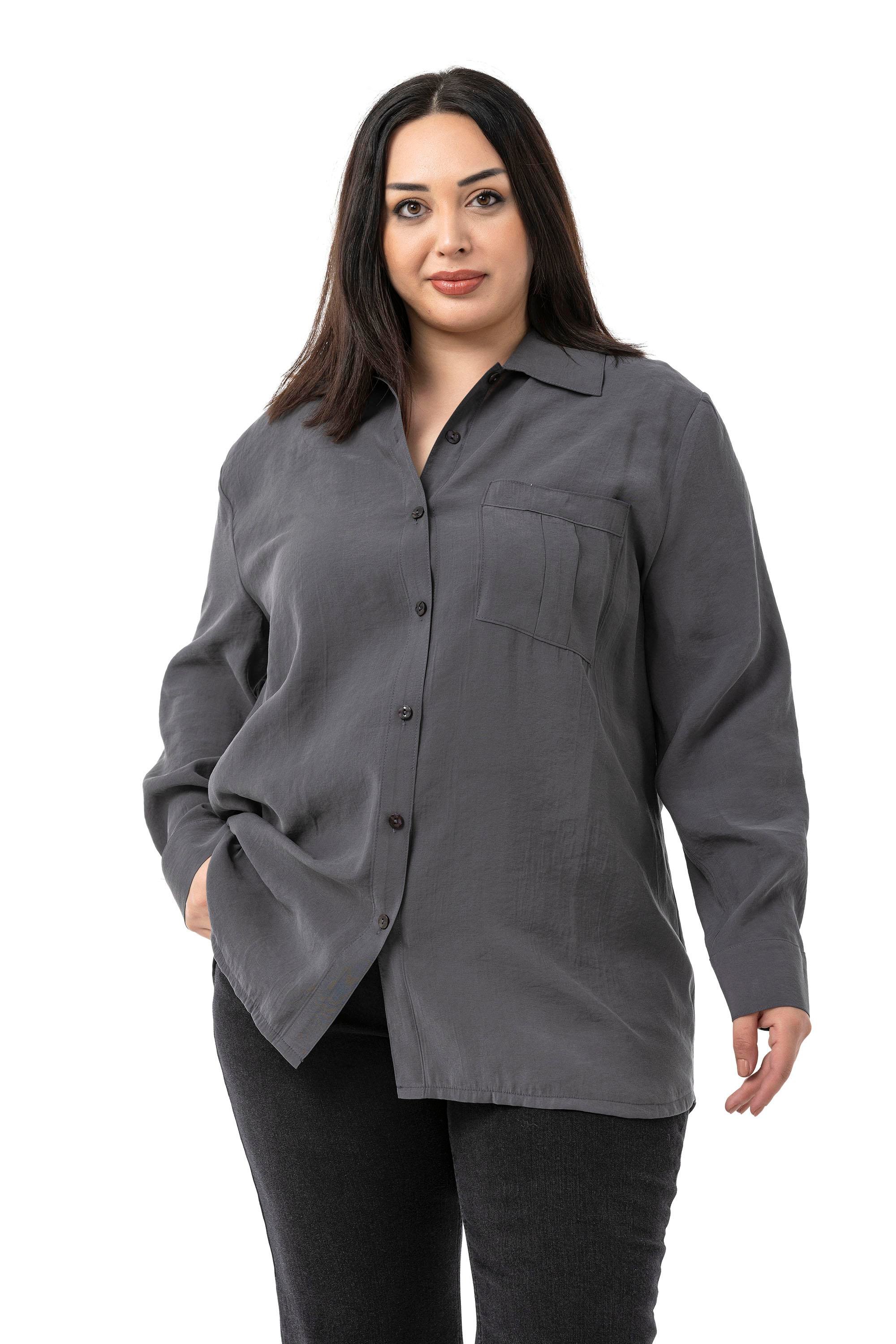 GömlekDisentis Modest Büyük Beden Göğüste Tek Cepli Antrasit GömlekDISENTIS MODESTBüyük Beden Göğüste Tek Cepli Antrasit Gömlek