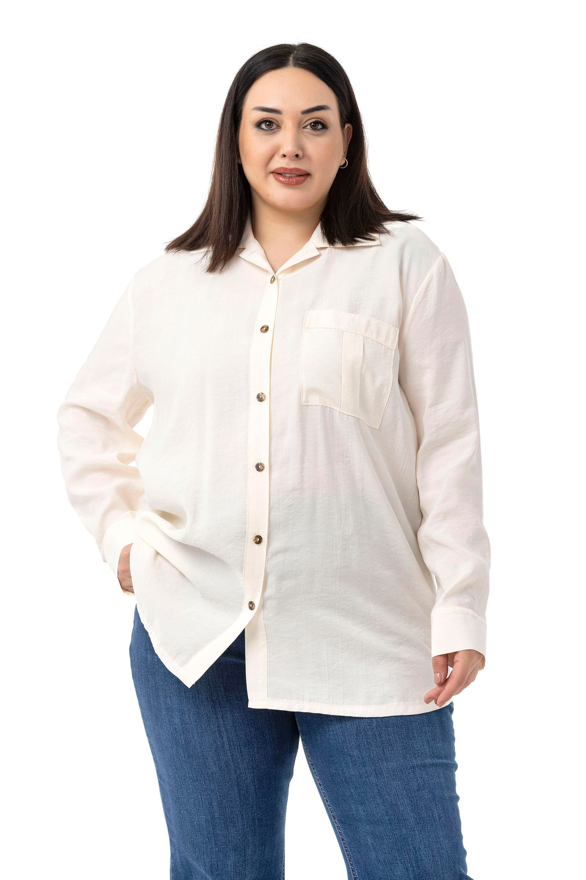 ShirtsDisentis Modest Büyük Beden Göğüste Tek Cepli Ekru GömlekDISENTIS MODESTBüyük Beden Göğüste Tek Cepli Ekru Gömlek