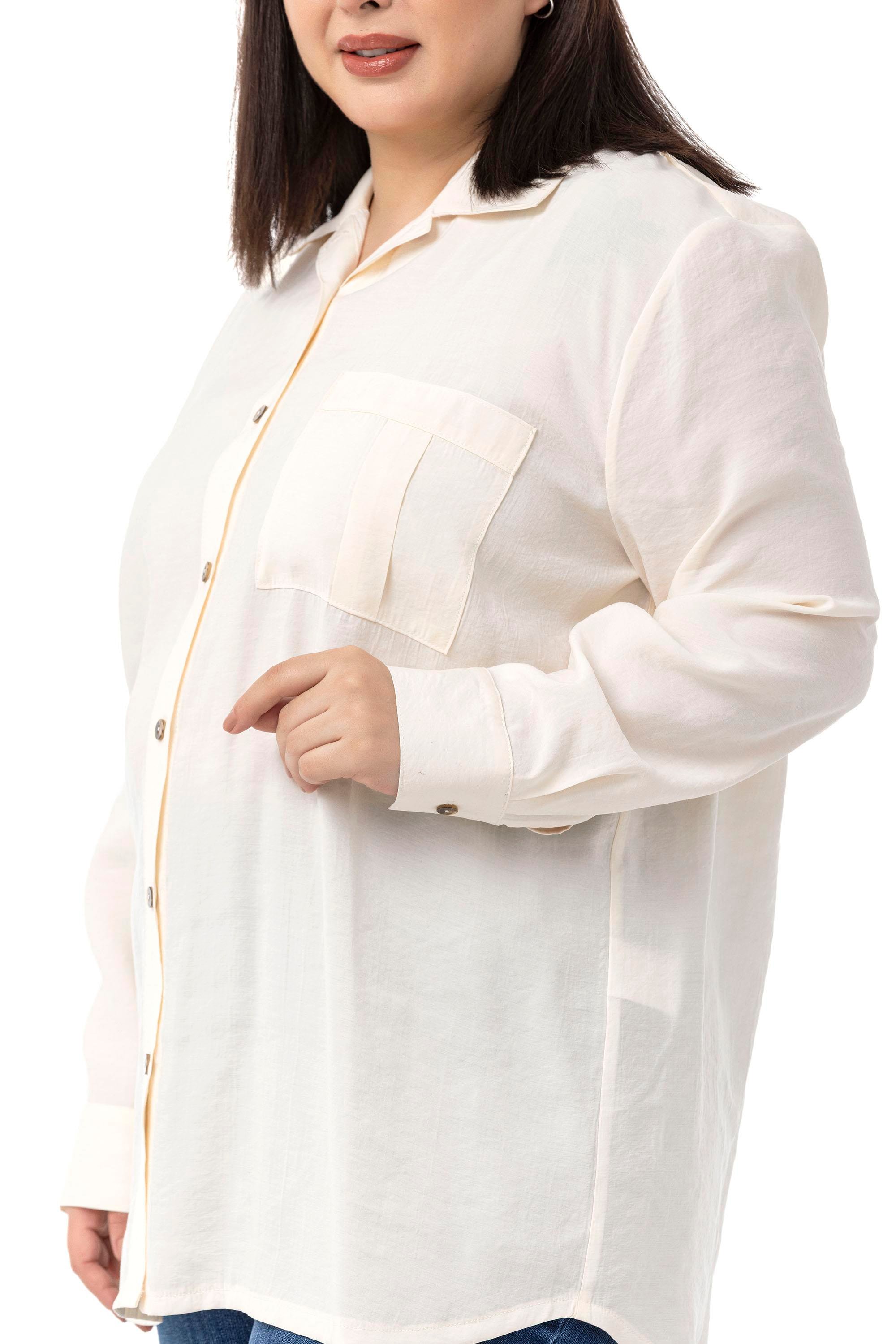 ShirtsDisentis Modest Büyük Beden Göğüste Tek Cepli Ekru GömlekDISENTIS MODESTBüyük Beden Göğüste Tek Cepli Ekru Gömlek