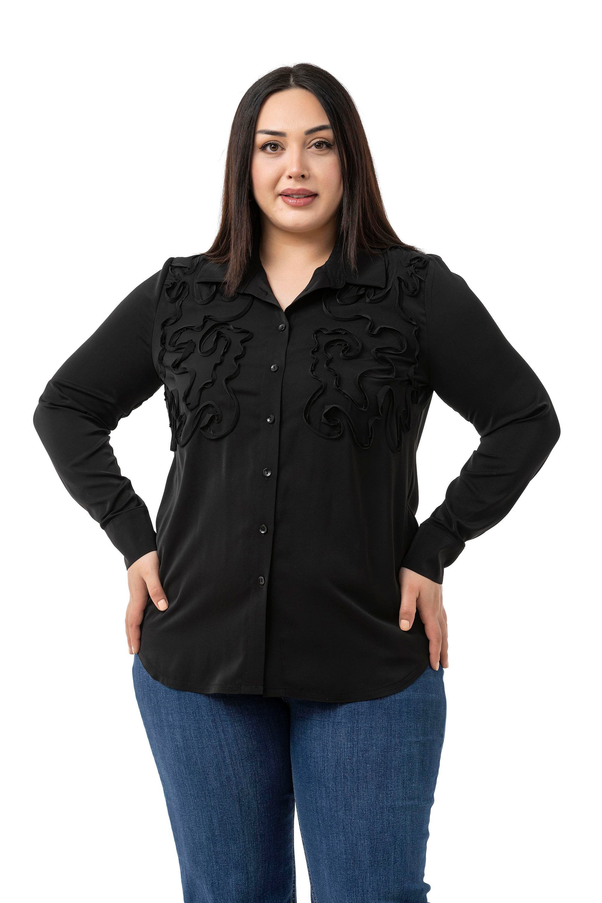 ShirtsDisentis Modest Büyük Beden Kabartmalı Kumaş Detaylı Siyah GömlekDISENTIS MODESTBüyük Beden Kabartmalı Kumaş Detaylı Siyah Gömlek