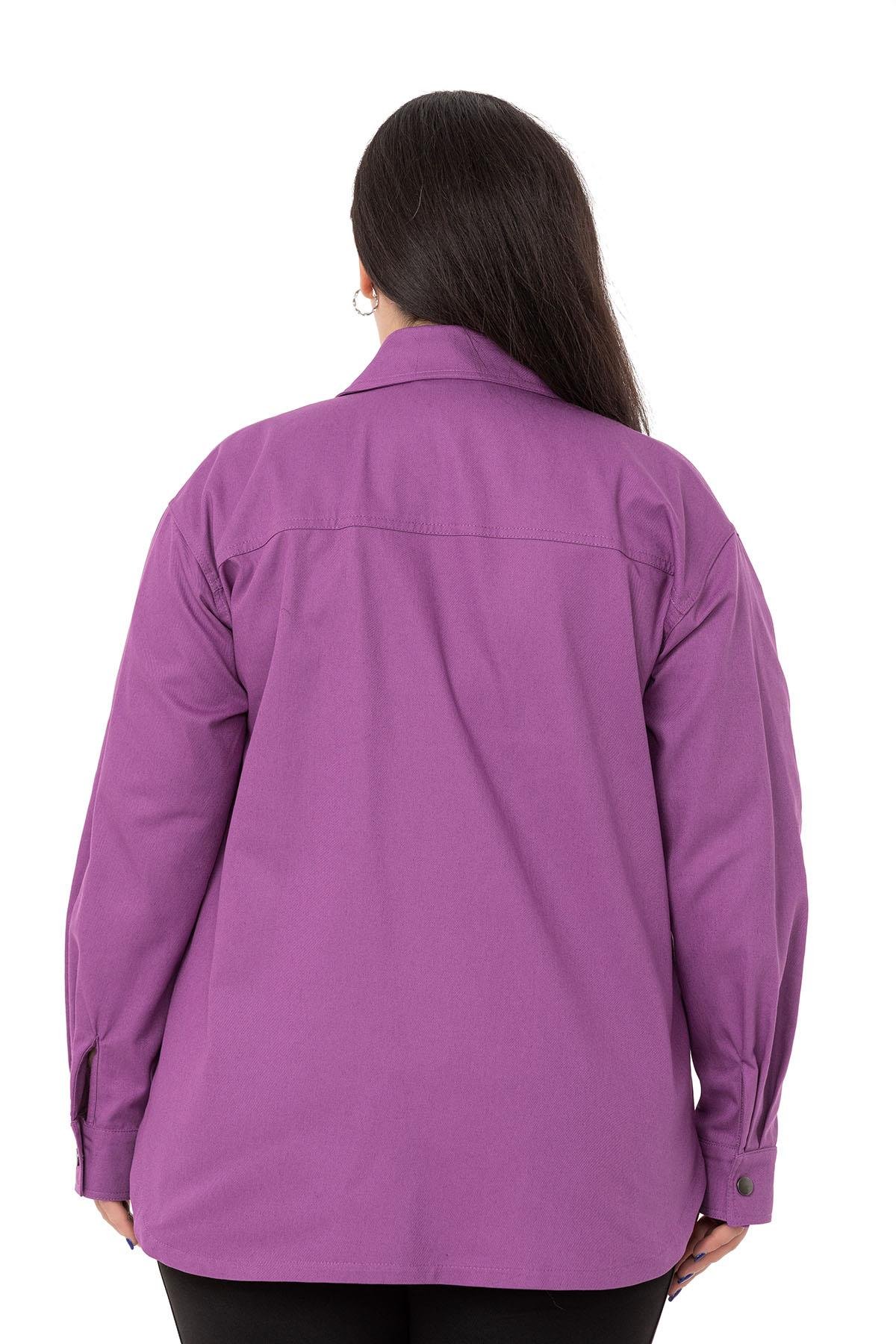 GömlekDISENTIS MODEST GENC BUYUK BEDEN GABARDIN GOMLEKDISENTIS MODESTBüyük Beden Kapaklı Cepli Çıtçıtlı Gabardin Mor Ceket Gömlek