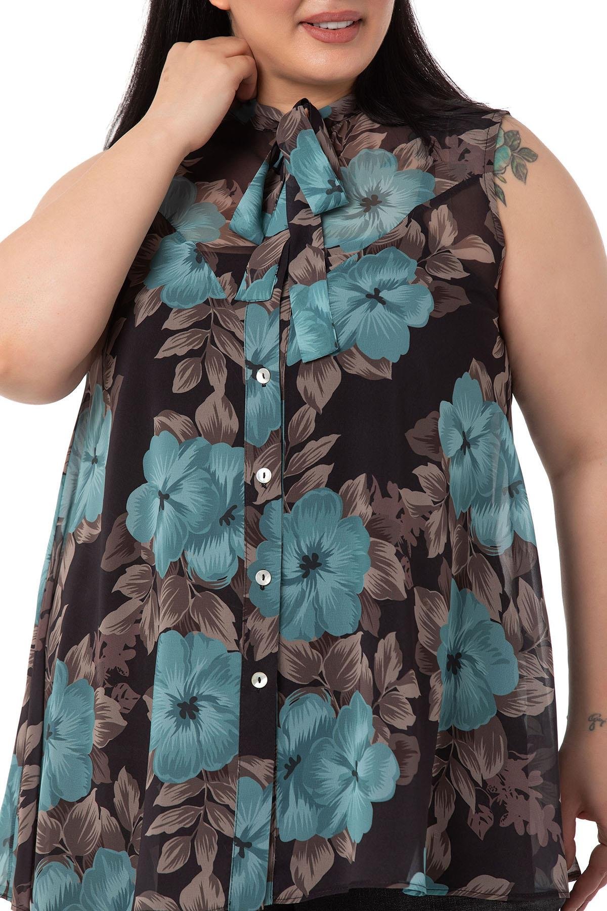 ShirtsDISENTIS GENC BUYUK BEDEN BIGSIZE SIFON GOMLEK KOLSUZ GOMLEKDISENTIS MODESTBüyük Beden Kendinden Fularlı Kolsuz Çiçek Desenli Şifon Mint Yeşili Gömlek