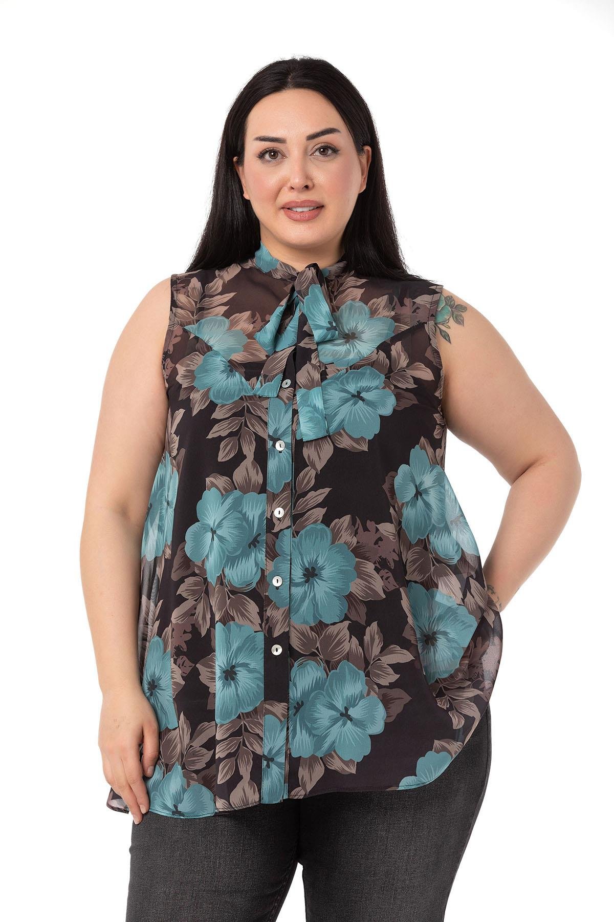 ShirtsDISENTIS GENC BUYUK BEDEN BIGSIZE SIFON GOMLEK KOLSUZ GOMLEKDISENTIS MODESTBüyük Beden Kendinden Fularlı Kolsuz Çiçek Desenli Şifon Mint Yeşili Gömlek