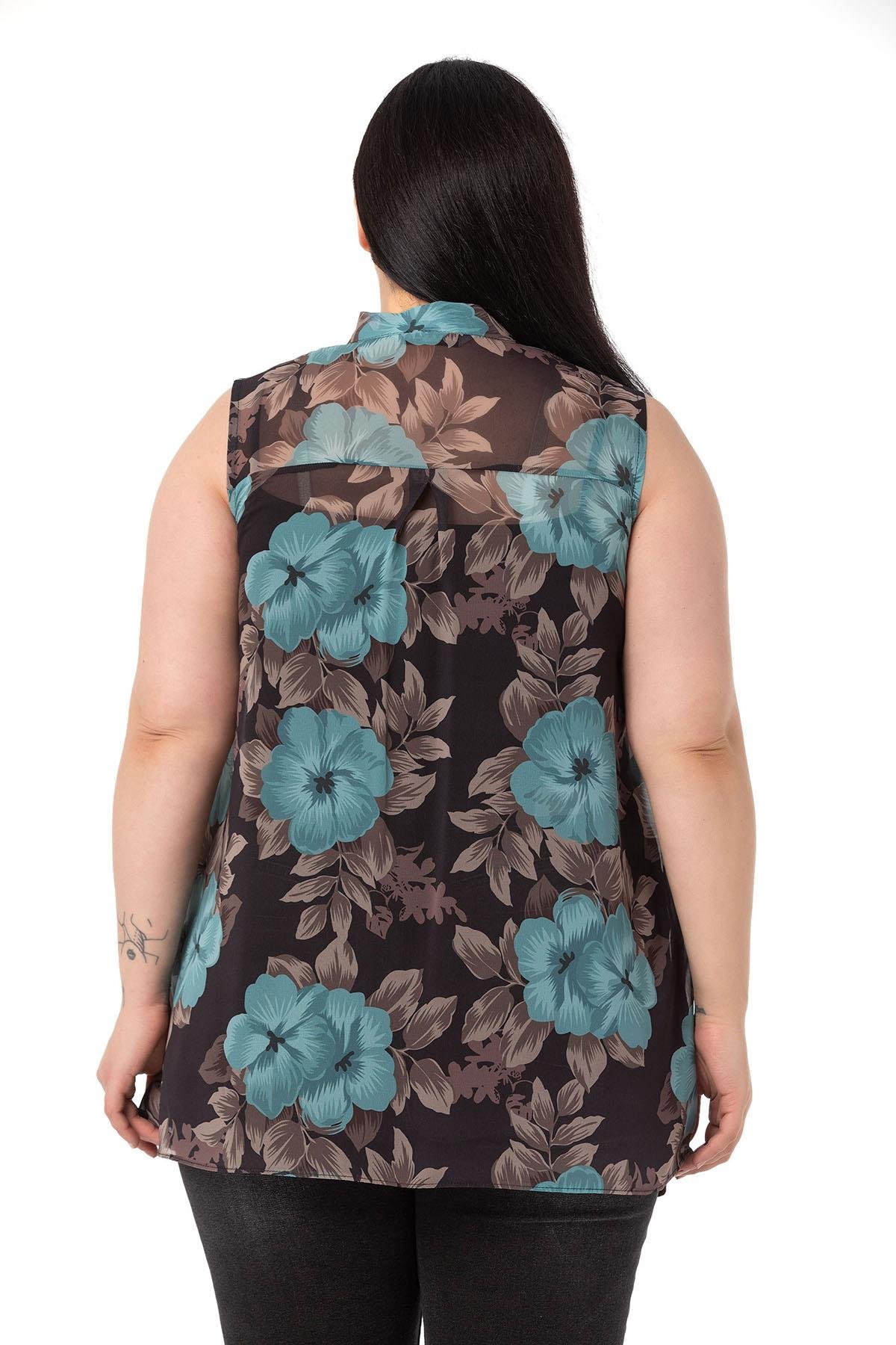 ShirtsDISENTIS GENC BUYUK BEDEN BIGSIZE SIFON GOMLEK KOLSUZ GOMLEKDISENTIS MODESTBüyük Beden Kendinden Fularlı Kolsuz Çiçek Desenli Şifon Mint Yeşili Gömlek