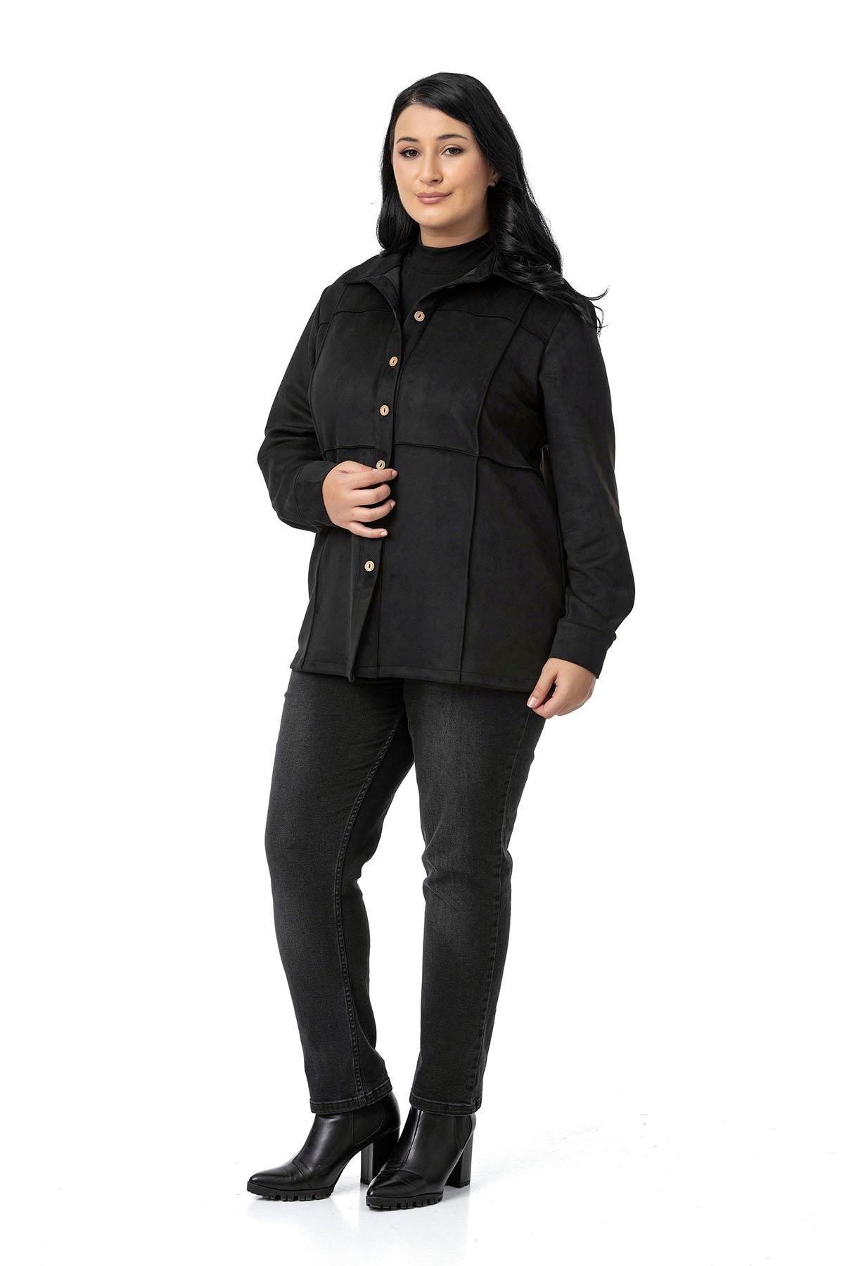 GömlekDisentis Modest Büyük Beden Nervür Dikişli Süet Siyah Ceket GömlekDISENTIS MODESTBüyük Beden Nervür Dikişli Süet Siyah Ceket Gömlek