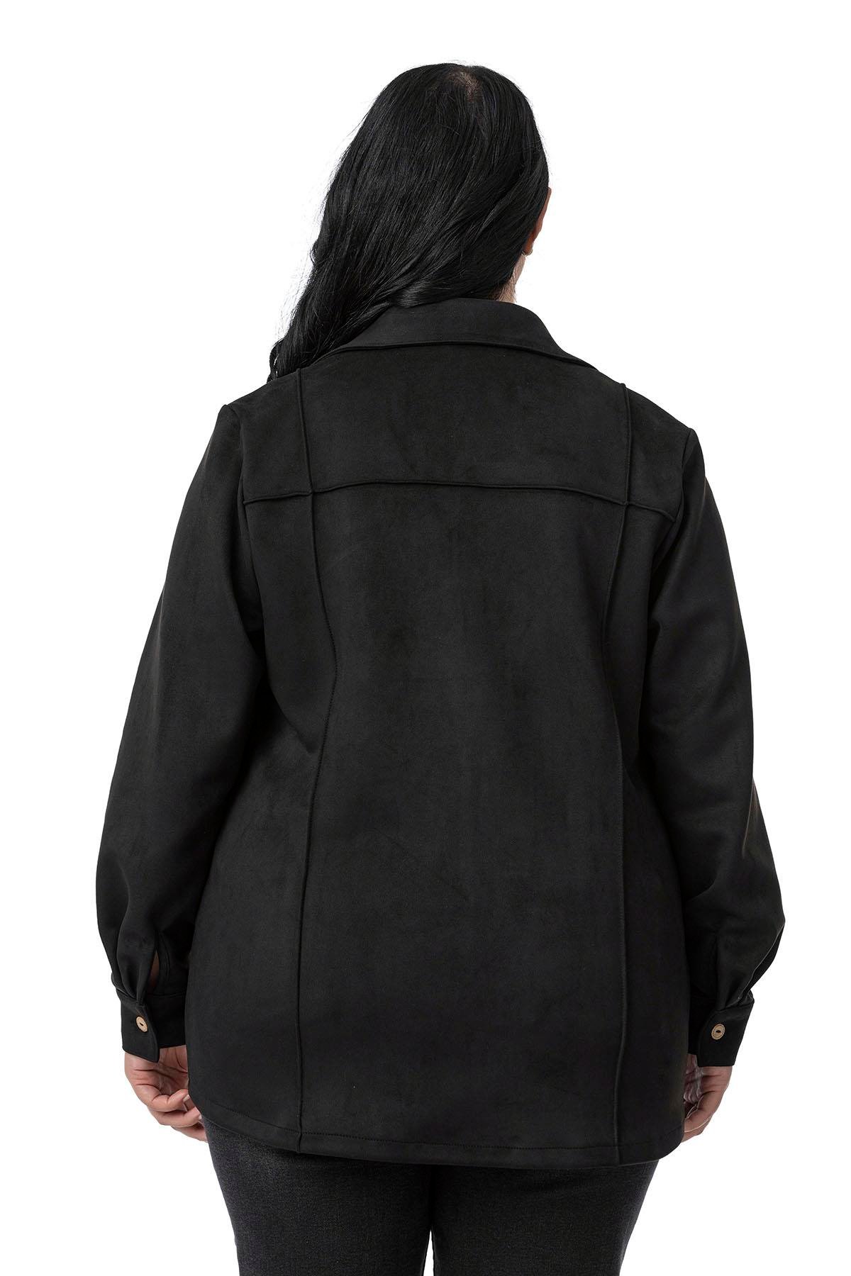 GömlekDisentis Modest Büyük Beden Nervür Dikişli Süet Siyah Ceket GömlekDISENTIS MODESTBüyük Beden Nervür Dikişli Süet Siyah Ceket Gömlek