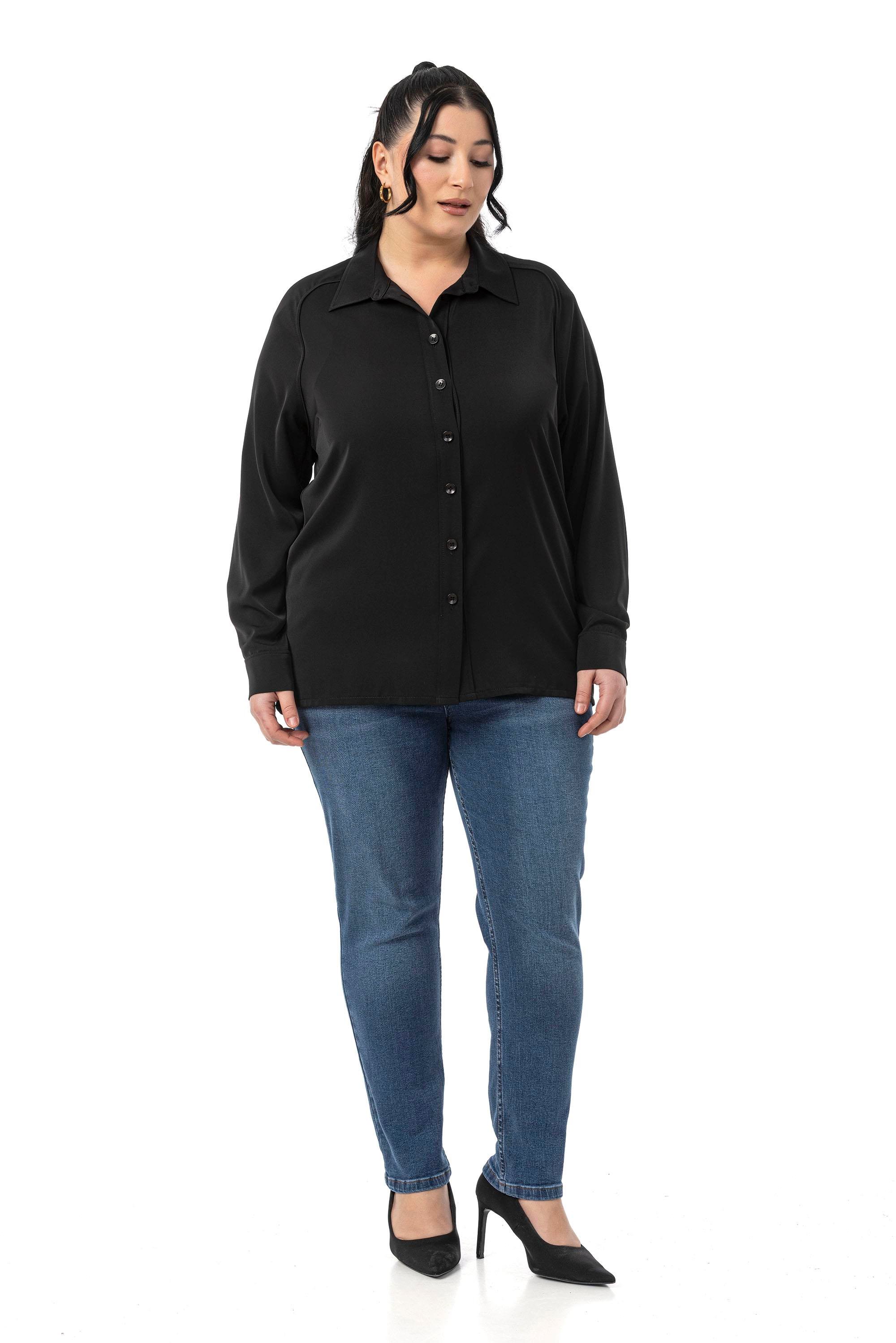 GömlekDisentis Modest Büyük Beden Reglan Kollu Siyah Gömlek DISENTIS MODESTBüyük Beden Reglan Kollu Siyah Gömlek 