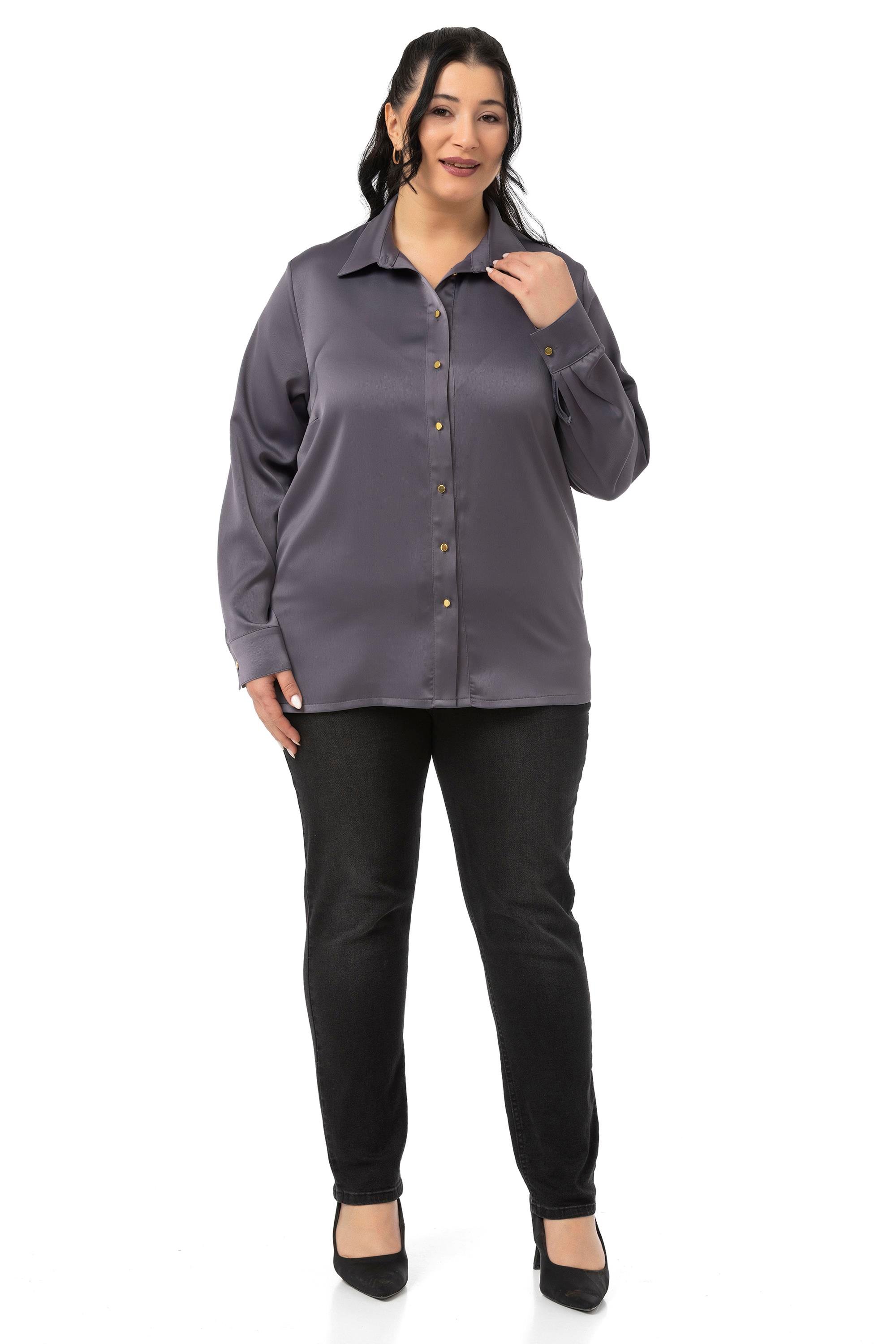 ShirtsDisentis Modest Saten Dokulu Manşetli Antrasit GömlekDISENTIS MODESTBüyük Beden Saten Dokulu Manşetli Antrasit Gömlek