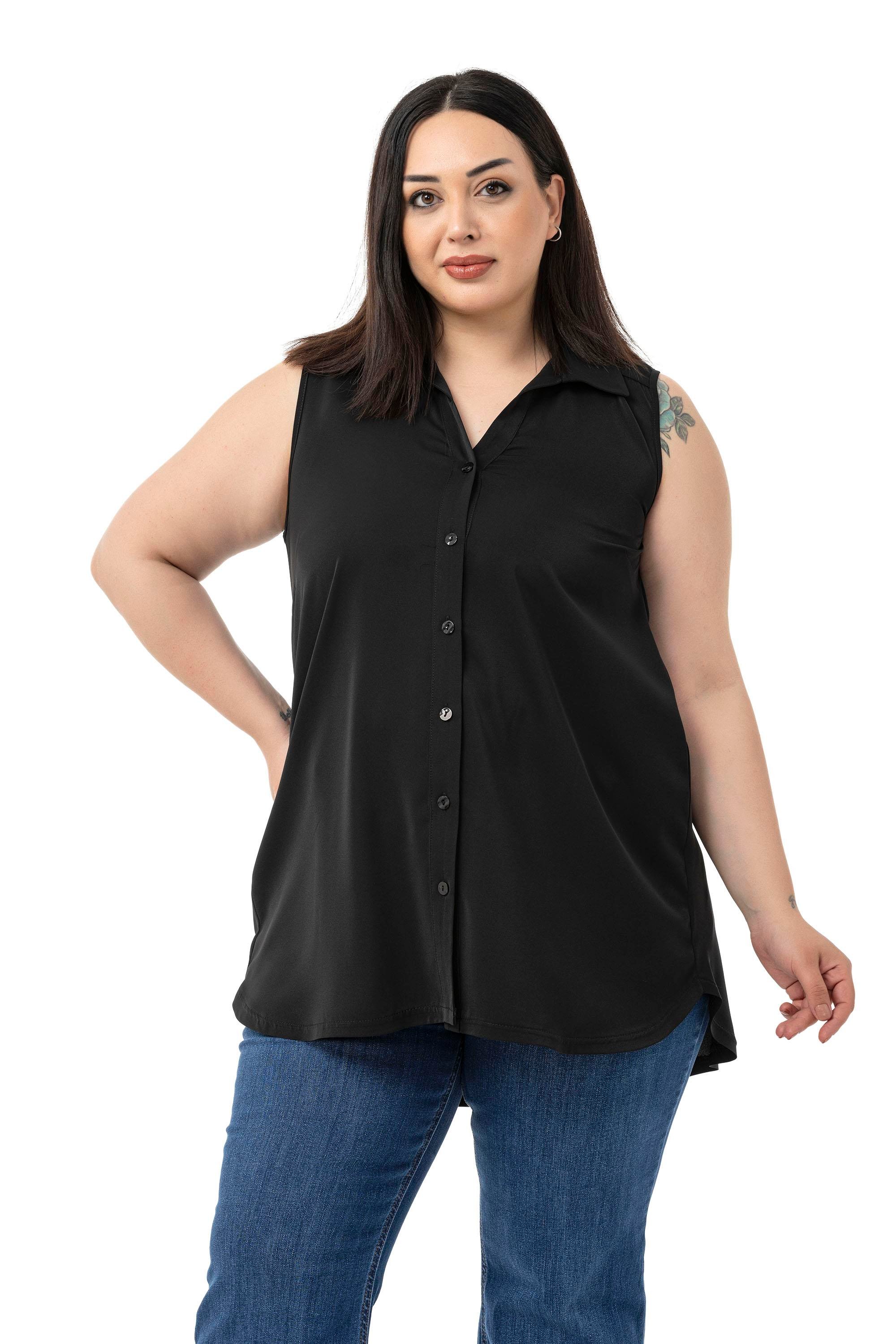 GömlekDisentis Modest Büyük Beden Sırtta Plikaşe Detaylı Kolsuz Siyah GömlekDISENTIS MODESTBüyük Beden Sırtta Plikaşe Detaylı Kolsuz Siyah Gömlek