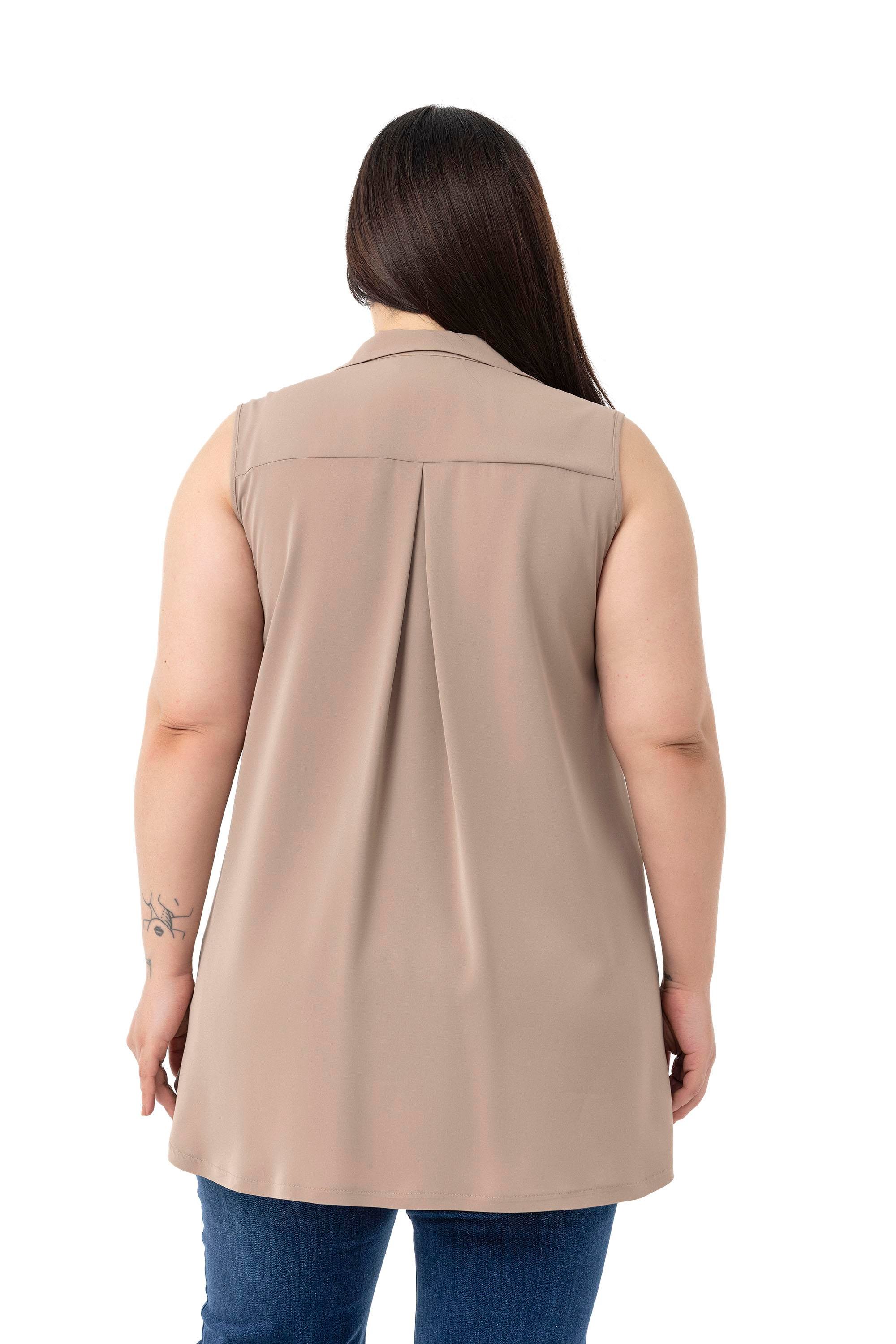 GömlekDisentis Modest Büyük Beden Sırtta Plikaşe Detaylı Kolsuz Vizon GömlekDISENTIS MODESTBüyük Beden Sırtta Plikaşe Detaylı Kolsuz Vizon Gömlek