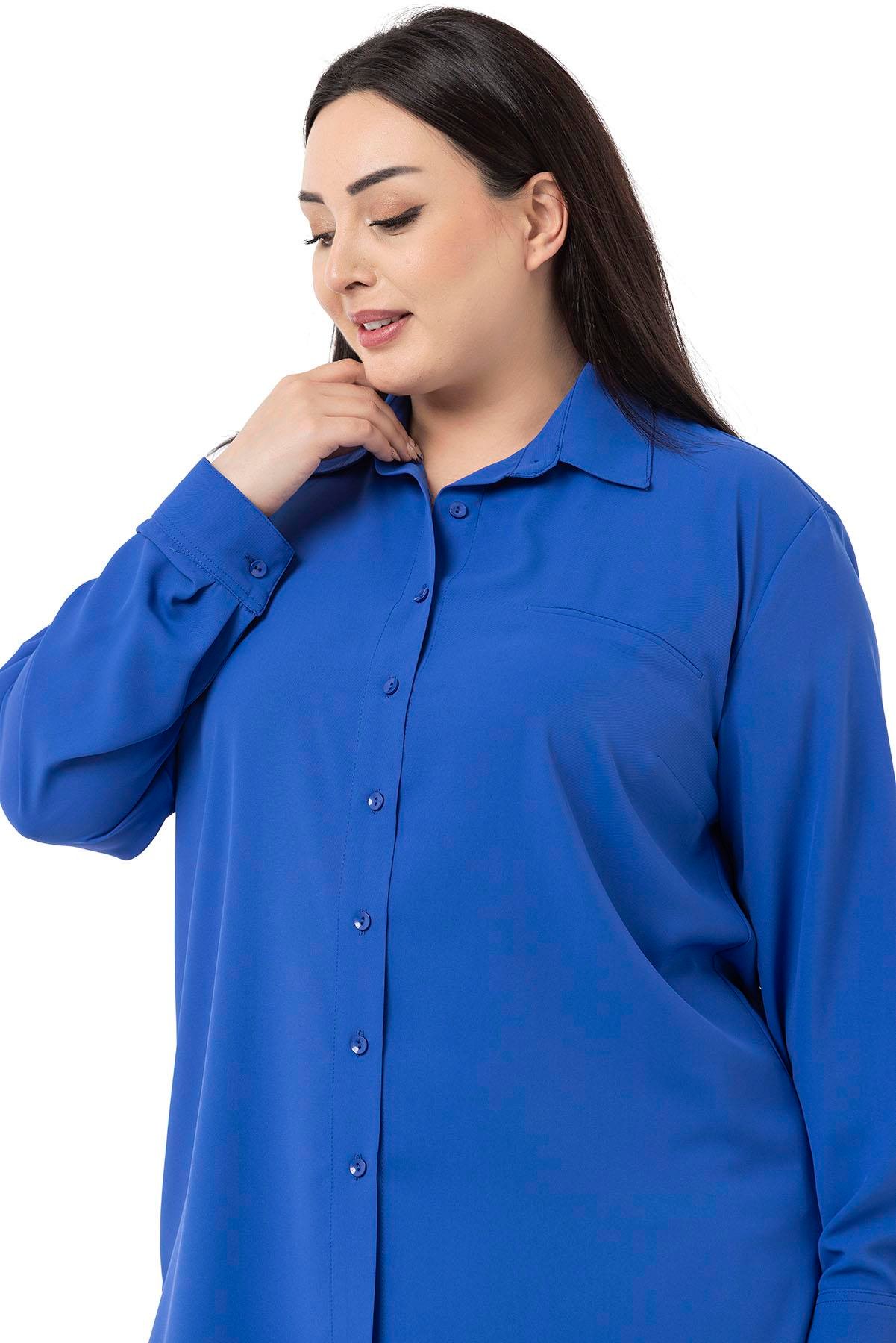 ShirtsDisentis Modest Büyük Beden Süs Fleto Cepli Manşetli Saks GömlekDISENTIS MODESTBüyük Beden Süs Fleto Cepli Manşetli Saks Gömlek