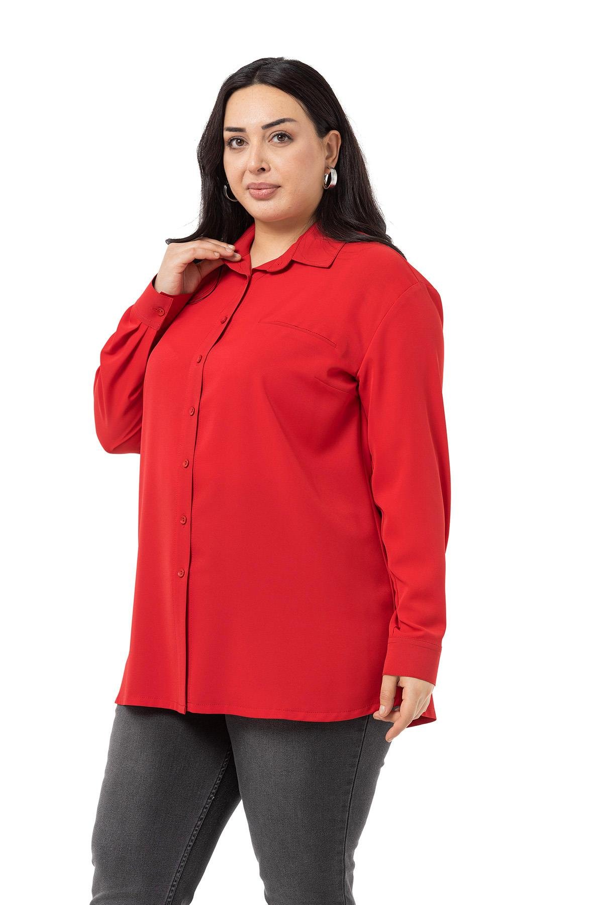 ShirtsDisentis Modest Büyük Beden Süs Fleto Cepli Manşetli Kırmızı GömlekDISENTIS MODESTBüyük Beden Süs Fleto Cepli Manşetli Kırmızı Gömlek
