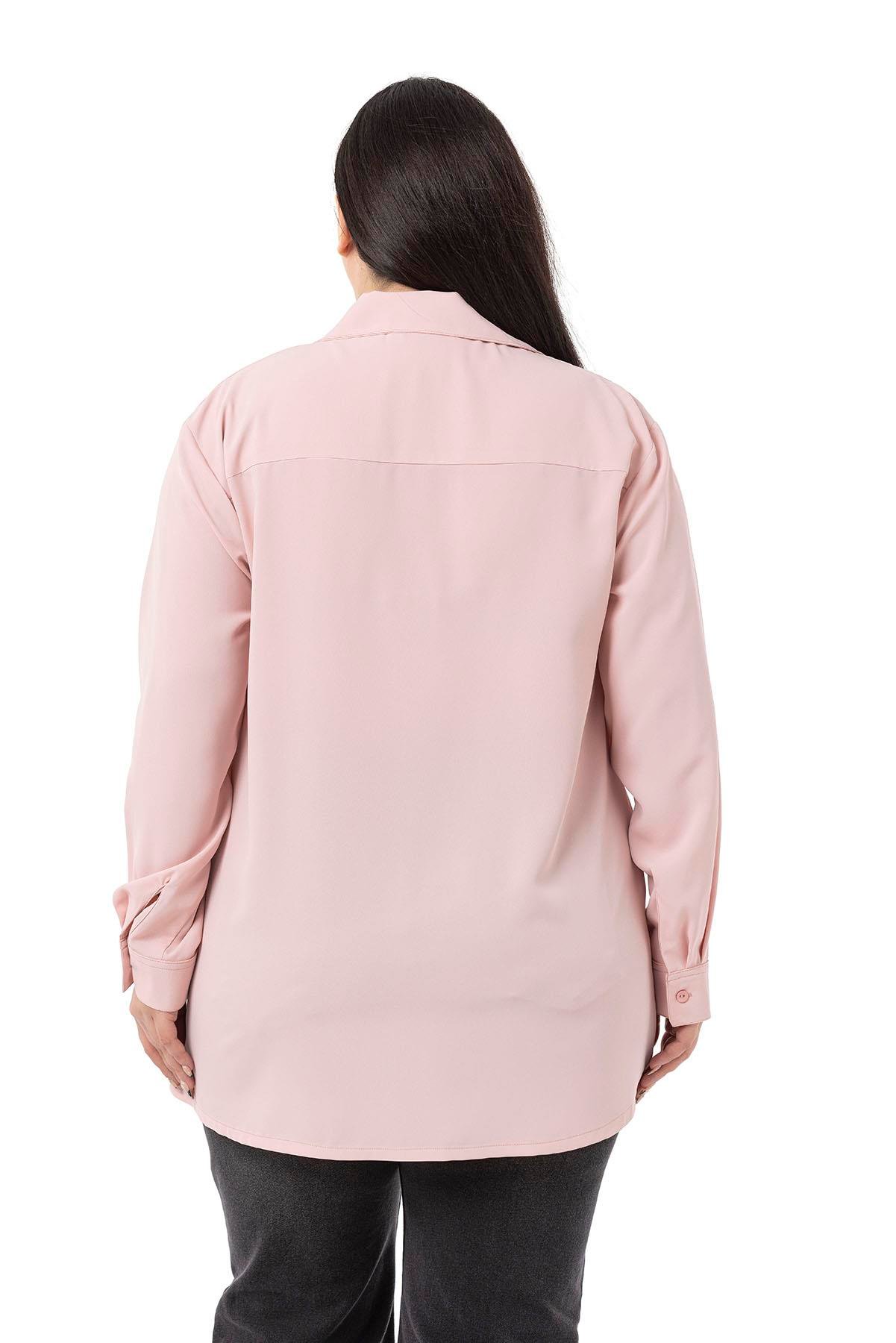 ShirtsDisentis Modest Büyük Beden Süs Fleto Cepli Manşetli Pudra GömlekDISENTIS MODESTBüyük Beden Süs Fleto Cepli Manşetli Pudra Gömlek