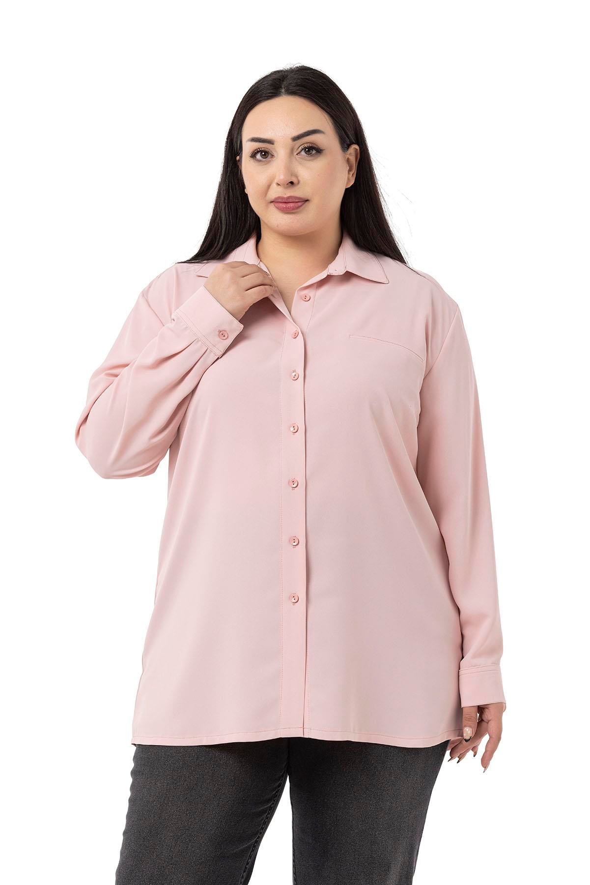 ShirtsDisentis Modest Büyük Beden Süs Fleto Cepli Manşetli Pudra GömlekDISENTIS MODESTBüyük Beden Süs Fleto Cepli Manşetli Pudra Gömlek