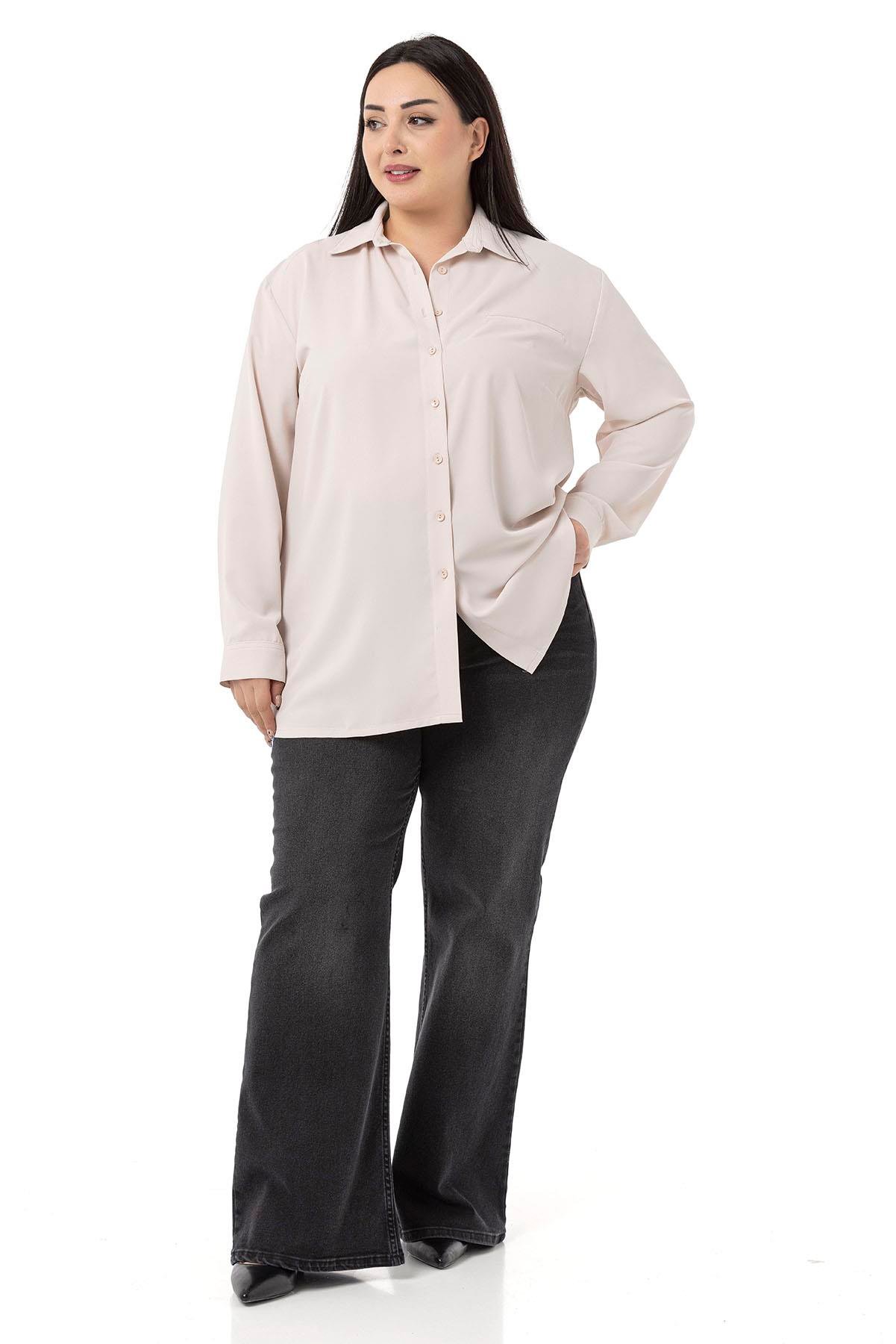 ShirtsDisentis Modest Büyük Beden Süs Fleto Cepli Manşetli Bej Rengi GömlekDISENTIS MODESTBüyük Beden Süs Fleto Cepli Manşetli Bej Rengi Gömlek
