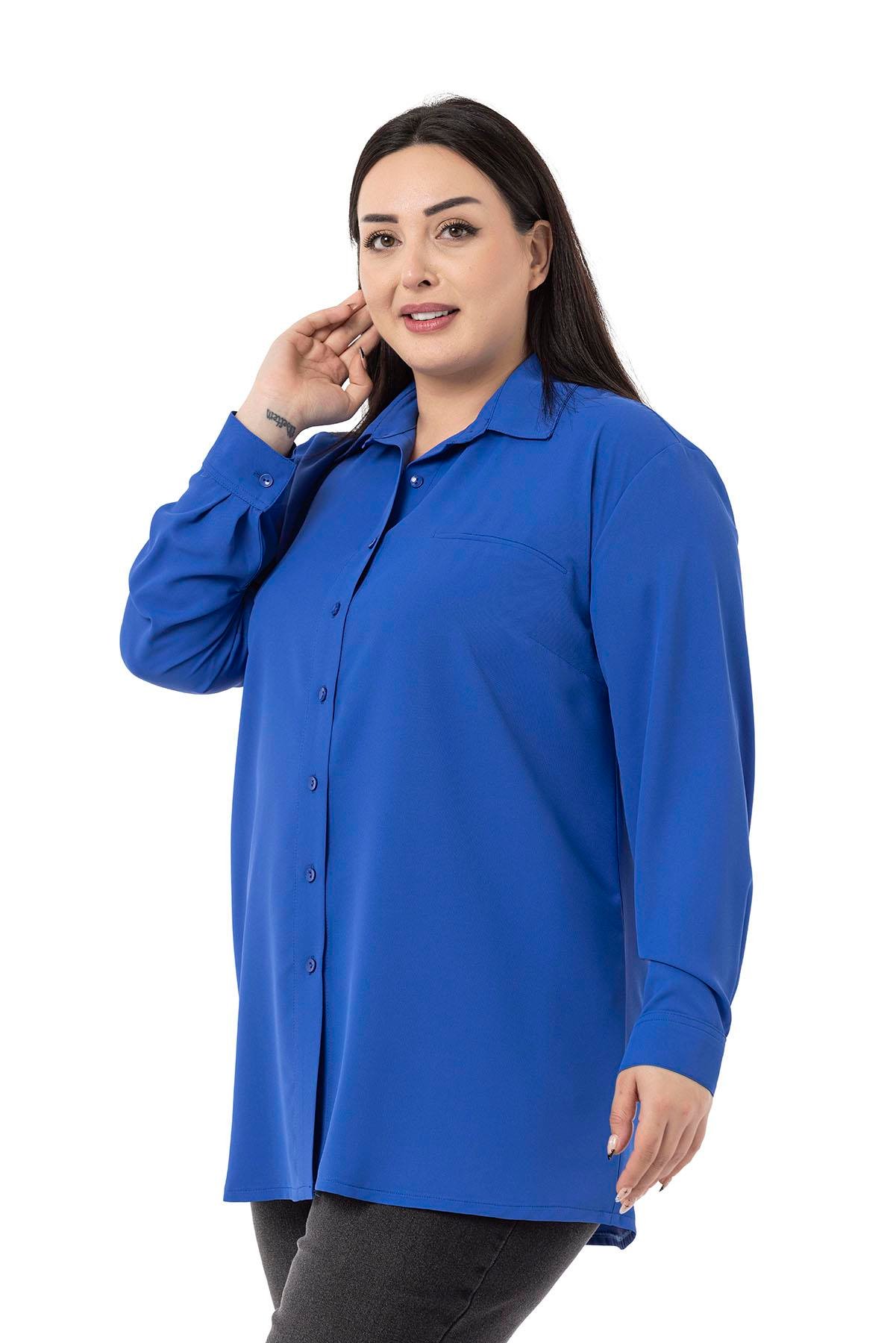 ShirtsDisentis Modest Büyük Beden Süs Fleto Cepli Manşetli Saks GömlekDISENTIS MODESTBüyük Beden Süs Fleto Cepli Manşetli Saks Gömlek