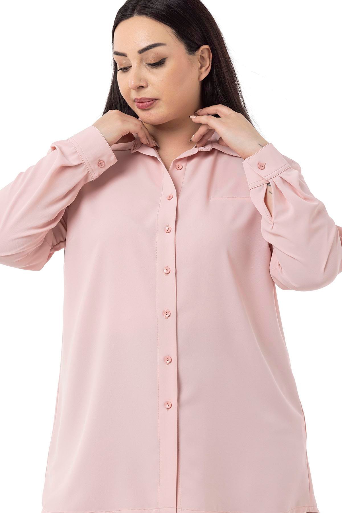 ShirtsDisentis Modest Büyük Beden Süs Fleto Cepli Manşetli Pudra GömlekDISENTIS MODESTBüyük Beden Süs Fleto Cepli Manşetli Pudra Gömlek