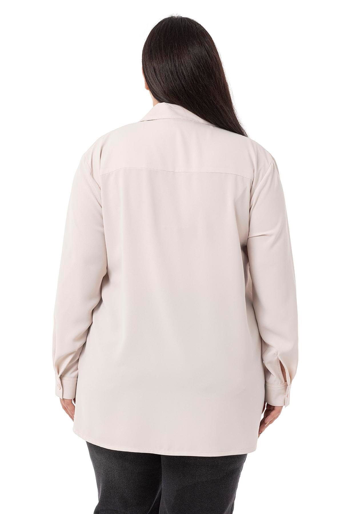 ShirtsDisentis Modest Büyük Beden Süs Fleto Cepli Manşetli Bej Rengi GömlekDISENTIS MODESTBüyük Beden Süs Fleto Cepli Manşetli Bej Rengi Gömlek
