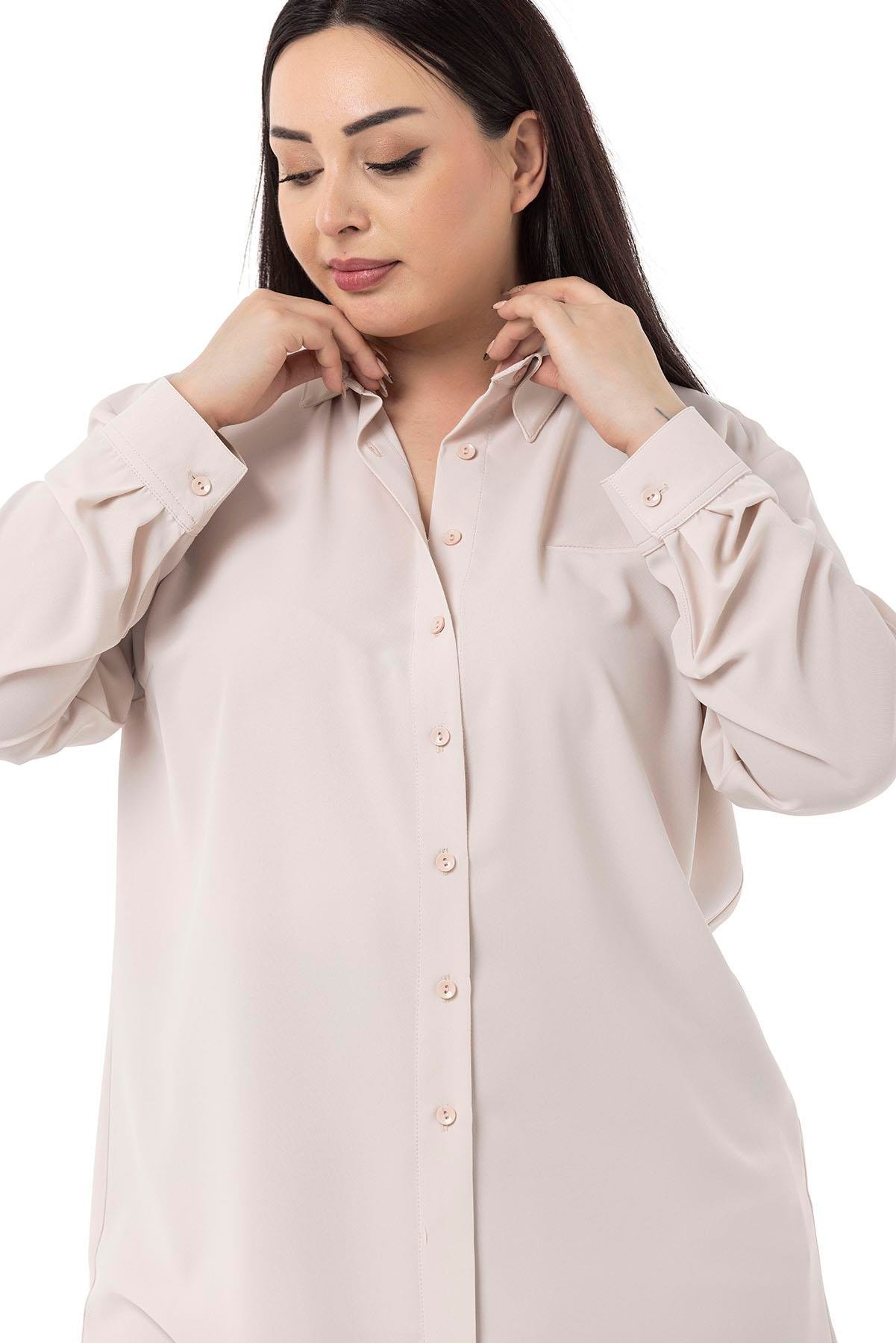 ShirtsDisentis Modest Büyük Beden Süs Fleto Cepli Manşetli Bej Rengi GömlekDISENTIS MODESTBüyük Beden Süs Fleto Cepli Manşetli Bej Rengi Gömlek