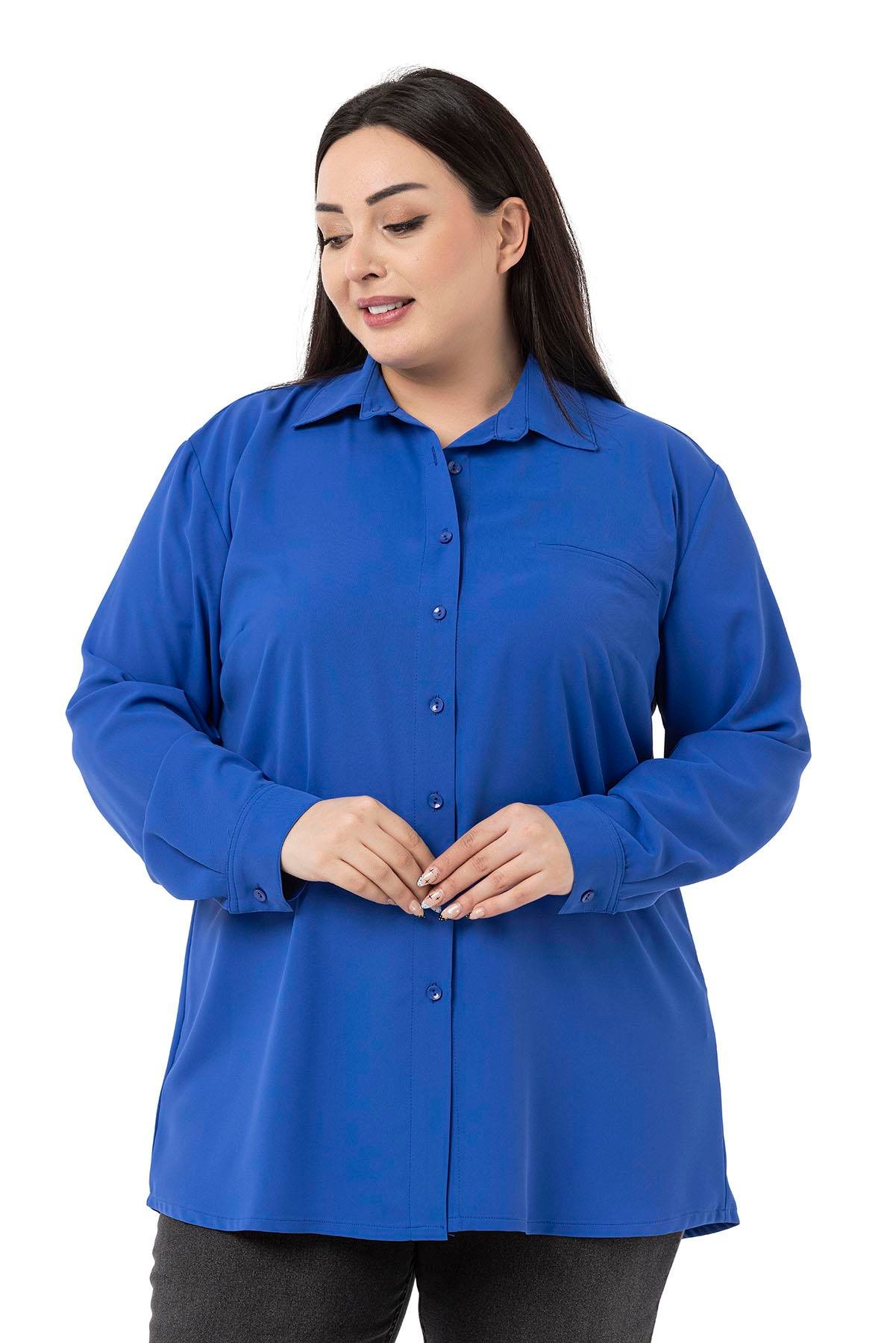 ShirtsDisentis Modest Büyük Beden Süs Fleto Cepli Manşetli Saks GömlekDISENTIS MODESTBüyük Beden Süs Fleto Cepli Manşetli Saks Gömlek