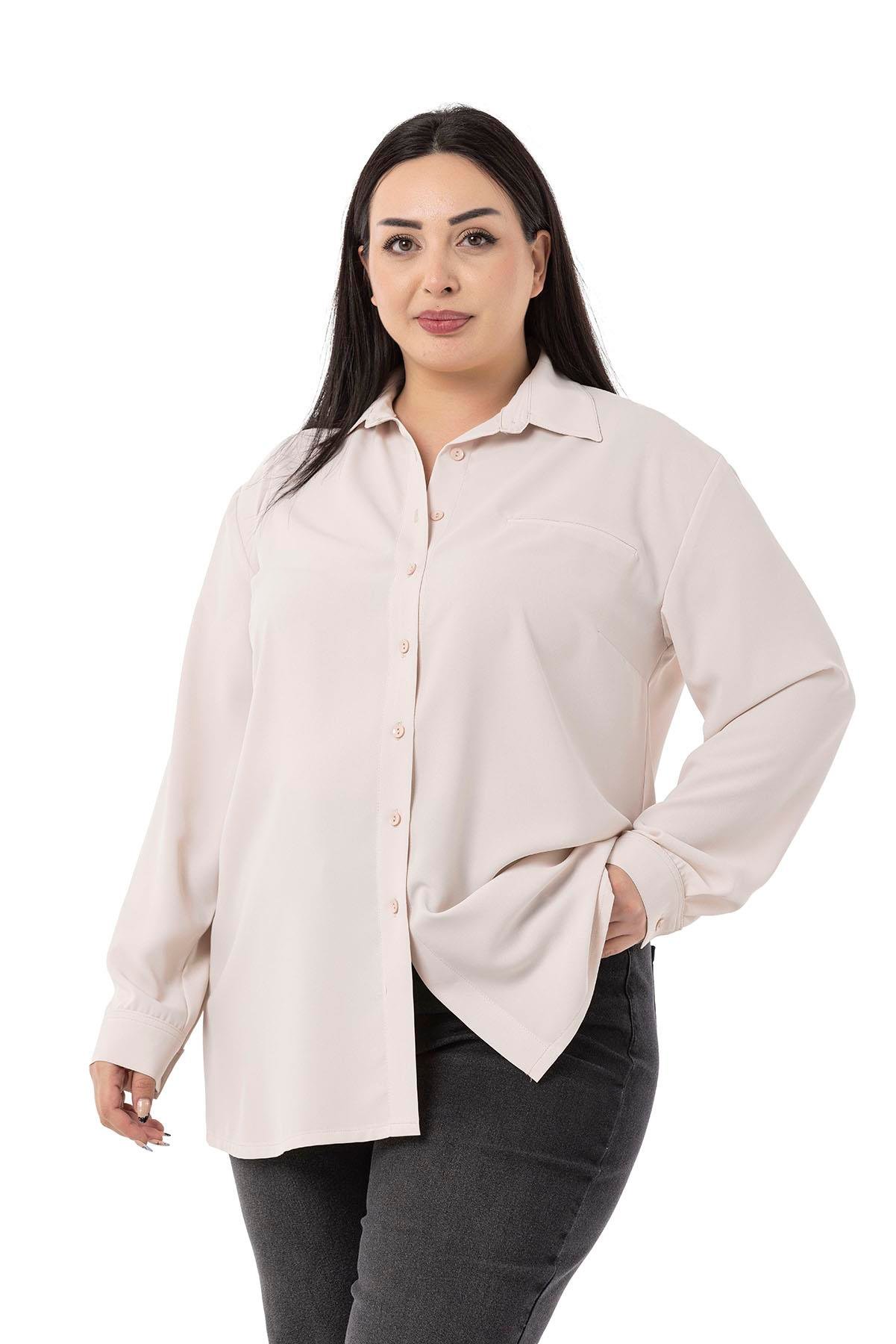 ShirtsDisentis Modest Büyük Beden Süs Fleto Cepli Manşetli Bej Rengi GömlekDISENTIS MODESTBüyük Beden Süs Fleto Cepli Manşetli Bej Rengi Gömlek