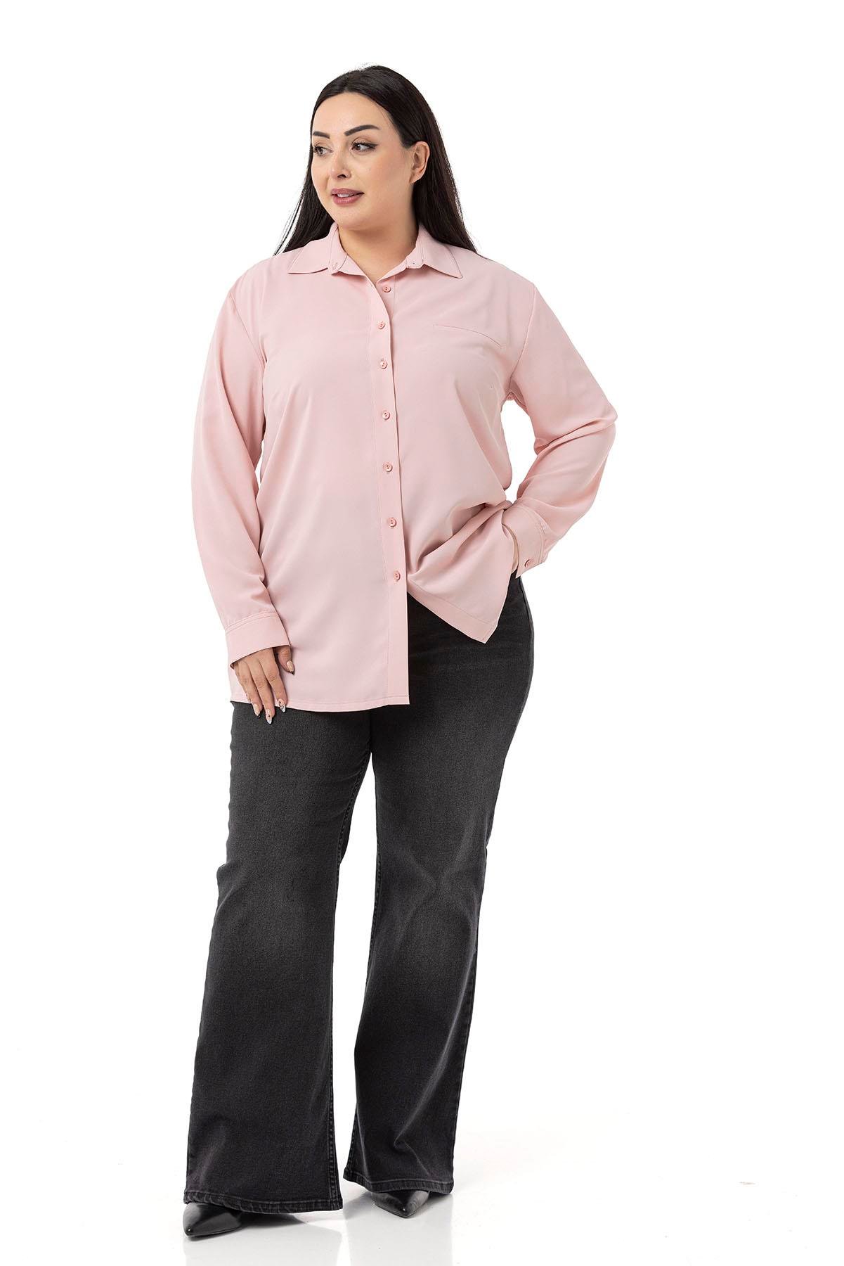 ShirtsDisentis Modest Büyük Beden Süs Fleto Cepli Manşetli Pudra GömlekDISENTIS MODESTBüyük Beden Süs Fleto Cepli Manşetli Pudra Gömlek