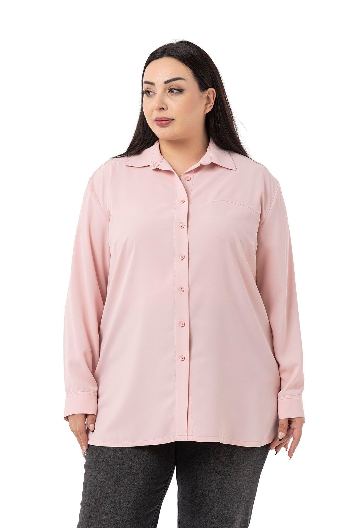 ShirtsDisentis Modest Büyük Beden Süs Fleto Cepli Manşetli Pudra GömlekDISENTIS MODESTBüyük Beden Süs Fleto Cepli Manşetli Pudra Gömlek