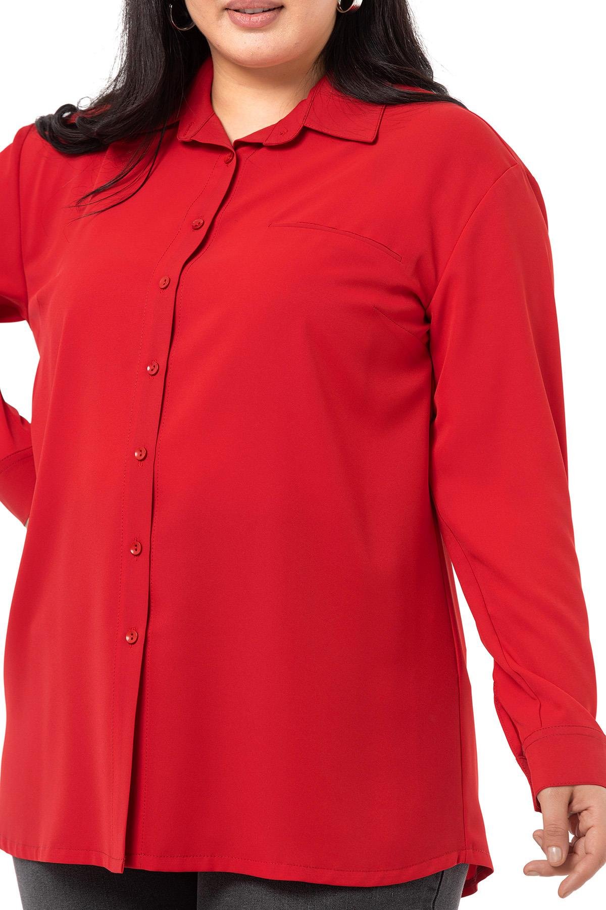 ShirtsDisentis Modest Büyük Beden Süs Fleto Cepli Manşetli Kırmızı GömlekDISENTIS MODESTBüyük Beden Süs Fleto Cepli Manşetli Kırmızı Gömlek