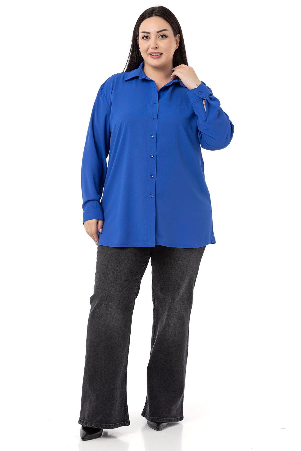 ShirtsDisentis Modest Büyük Beden Süs Fleto Cepli Manşetli Saks GömlekDISENTIS MODESTBüyük Beden Süs Fleto Cepli Manşetli Saks Gömlek