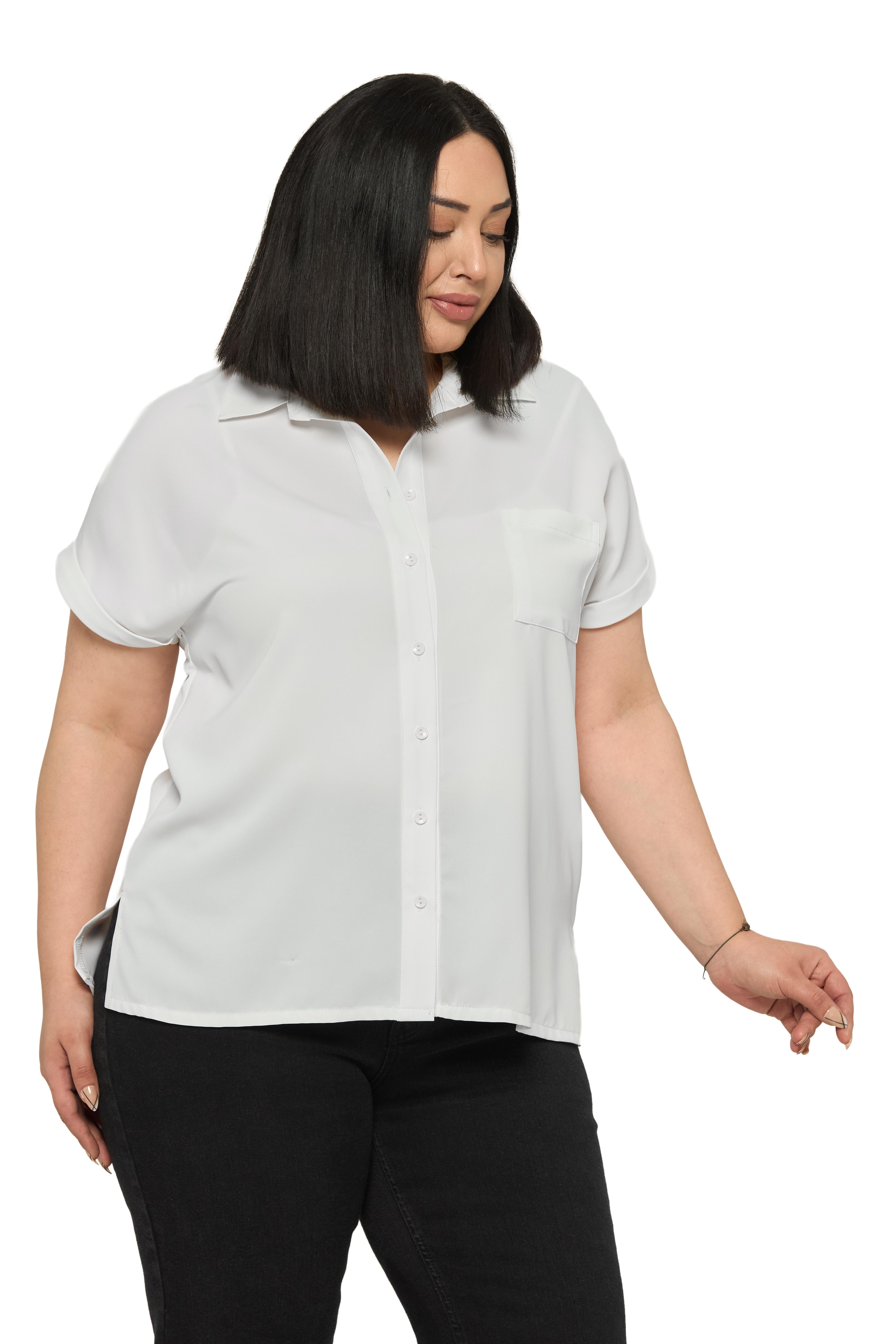 GömlekDisentis Modest Büyük Beden Tek Cepli Kısa Duble Kollu Beyaz GömlekDISENTIS MODESTBüyük Beden Tek Cepli Kısa Duble Kollu Beyaz Gömlek