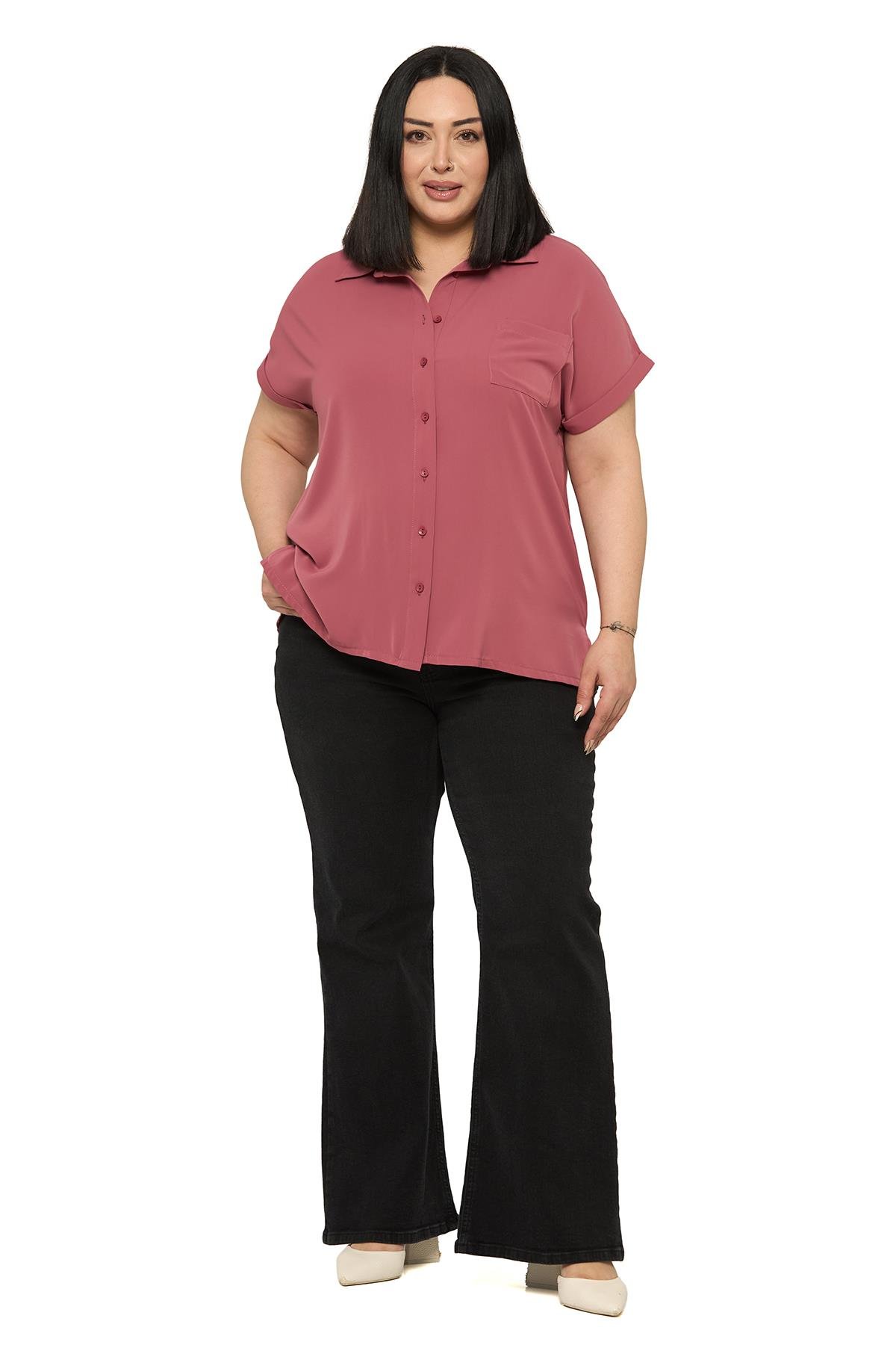 GömlekDisentis Modest Büyük Beden Tek Cepli Kısa Duble Kollu Gül Kurusu GömlekDISENTIS MODESTBüyük Beden Tek Cepli Kısa Duble Kollu Gül Kurusu Gömlek