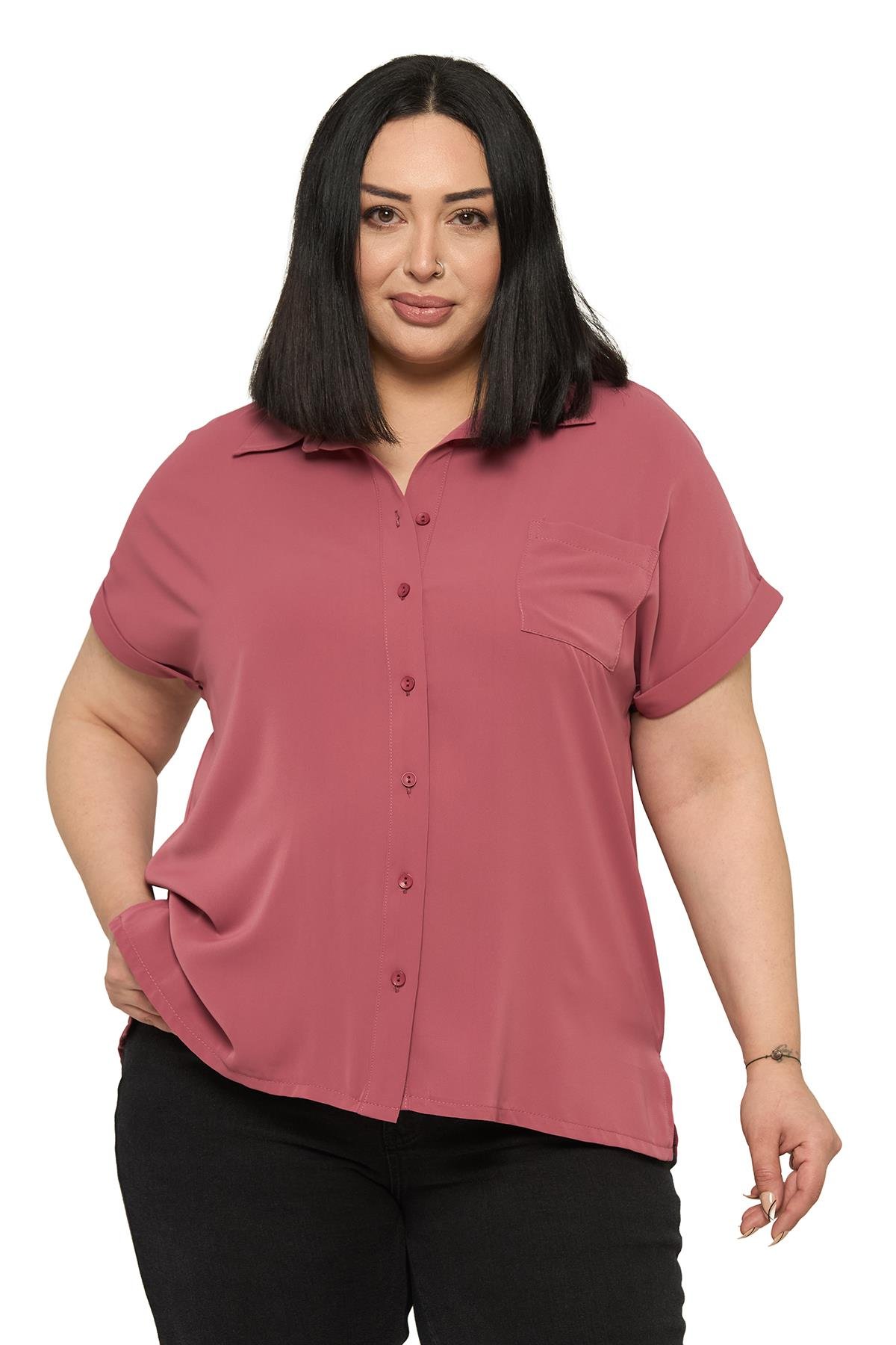 GömlekDisentis Modest Büyük Beden Tek Cepli Kısa Duble Kollu Gül Kurusu GömlekDISENTIS MODESTBüyük Beden Tek Cepli Kısa Duble Kollu Gül Kurusu Gömlek