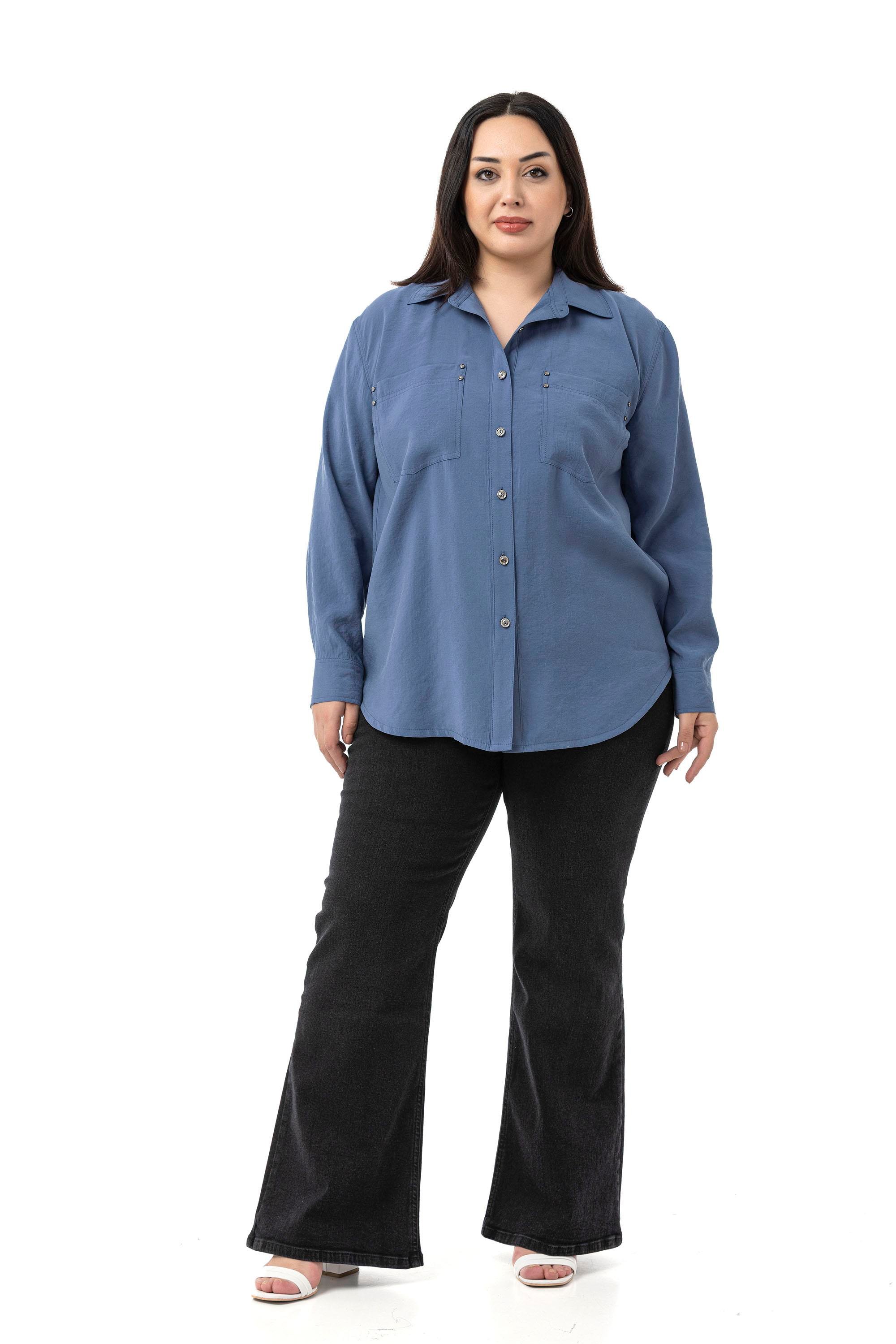 GömlekDisentis Modest Büyük Beden Torba Cepli Rivetli İndigo GömlekDISENTIS MODESTBüyük Beden Torba Cepli Rivetli İndigo Gömlek
