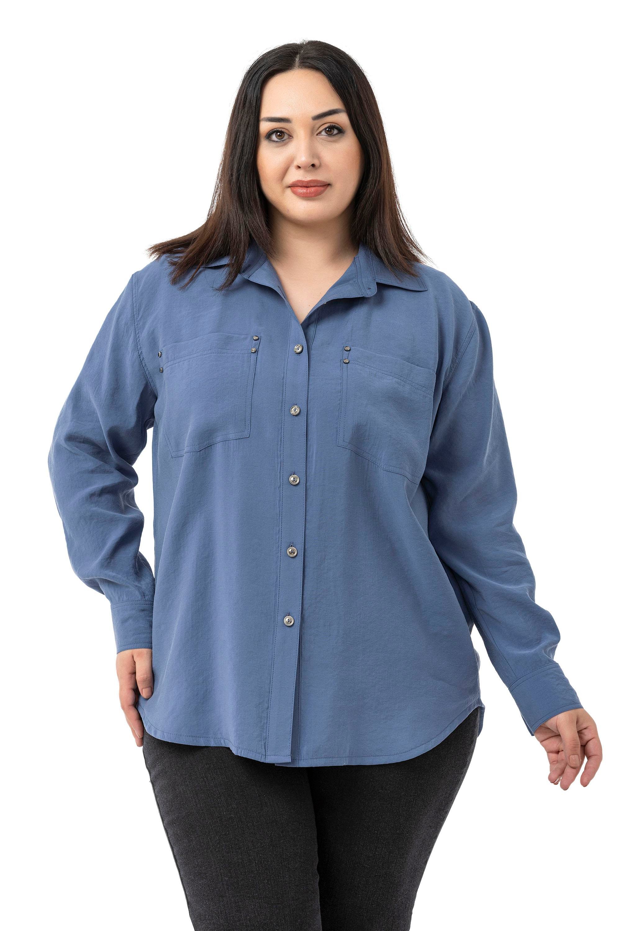 GömlekDisentis Modest Büyük Beden Torba Cepli Rivetli İndigo GömlekDISENTIS MODESTBüyük Beden Torba Cepli Rivetli İndigo Gömlek