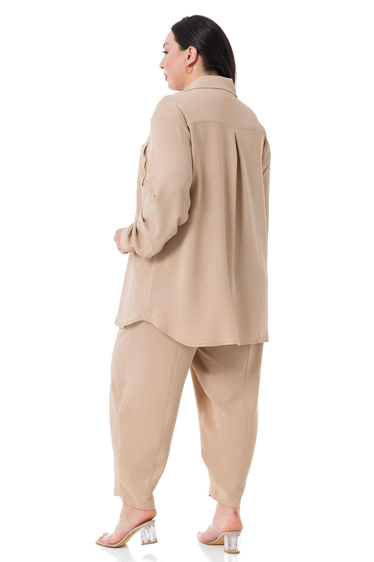 Shirt&Pants setsDISENTIS MODEST GENC BUYUK BEDEN GÖMLEK PANTOLON TAKIMDISENTIS MODESTBüyük Beden Gömlek Pantolon Bej İkili Takım