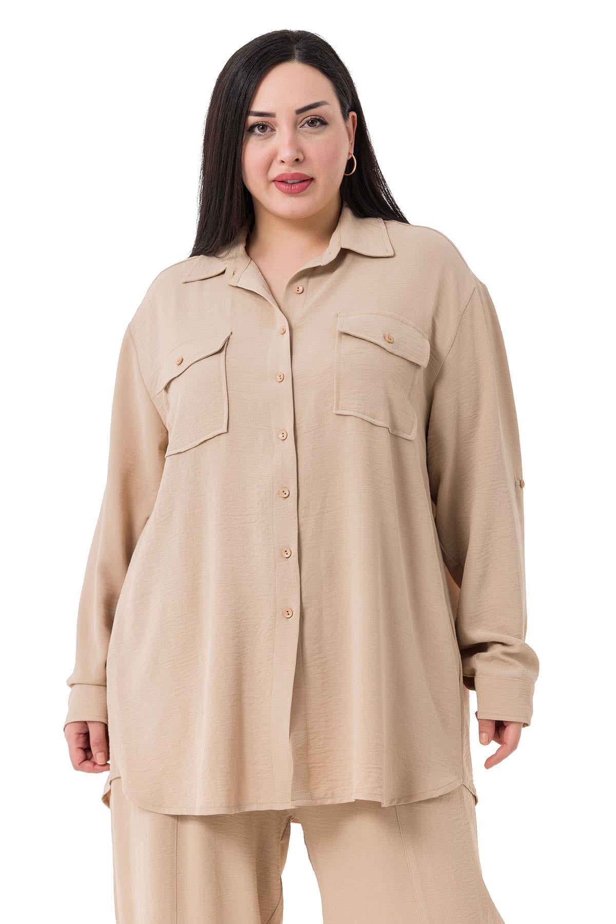 Shirt&Pants setsDISENTIS MODEST GENC BUYUK BEDEN GÖMLEK PANTOLON TAKIMDISENTIS MODESTBüyük Beden Gömlek Pantolon Bej İkili Takım