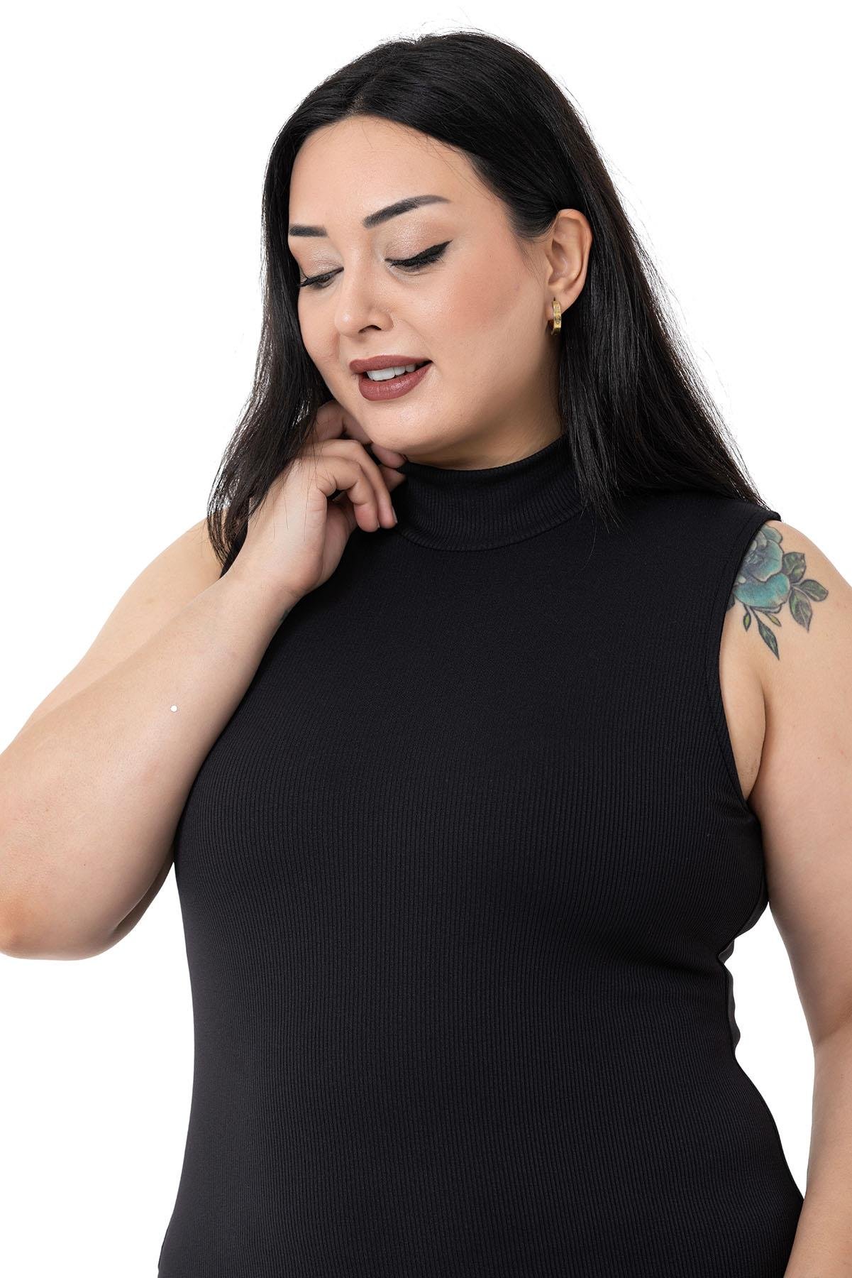 Günlük ElbiseDISENTIS, BÜYÜK BEDEN, BÜYÜK BEDEN ELBİSE, STREÇ ELBİSE, BIG SIZEDISENTIS MODESTBüyük Beden Yarım Balıkçı Kaşkorse İçi Şardonlu Kolsuz Streç Kısa Siyah Elbise