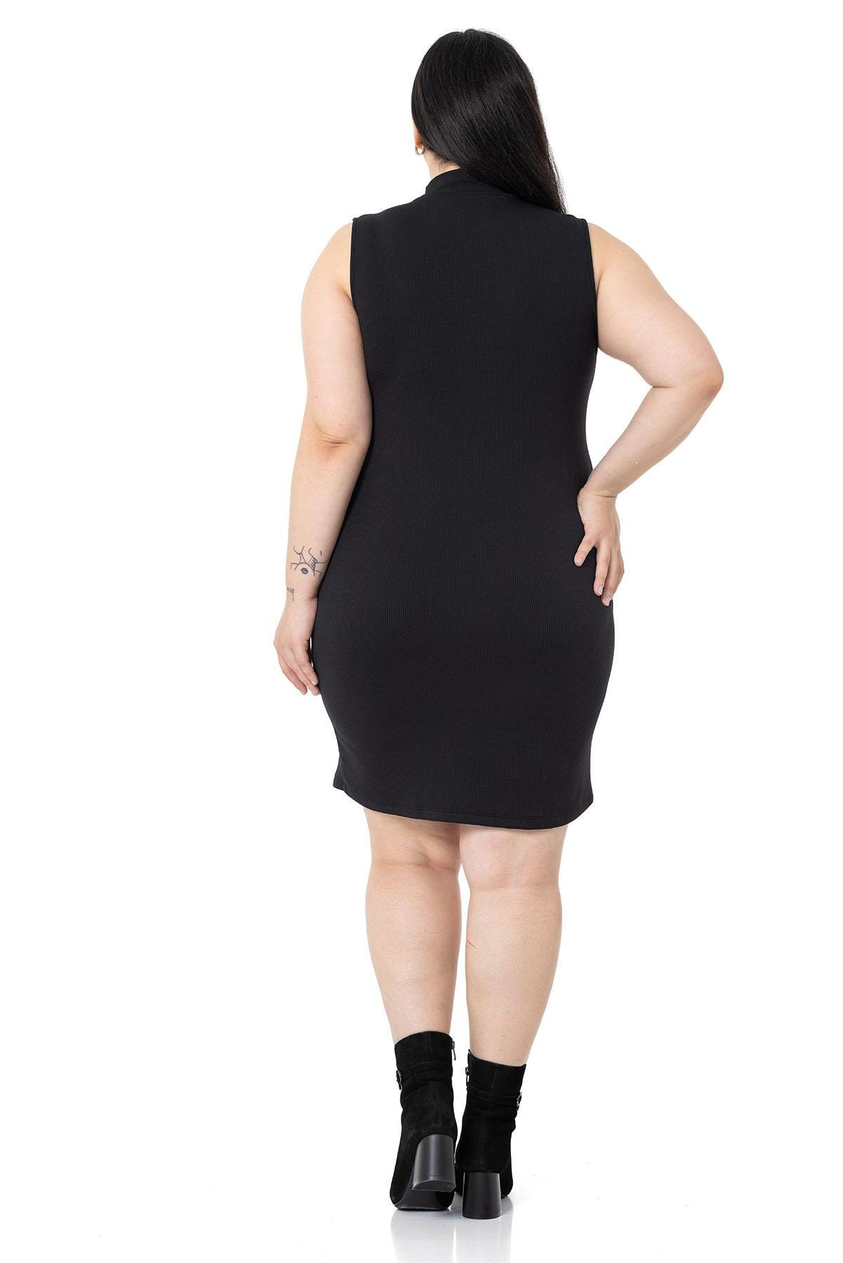 Günlük ElbiseDISENTIS, BÜYÜK BEDEN, BÜYÜK BEDEN ELBİSE, STREÇ ELBİSE, BIG SIZEDISENTIS MODESTBüyük Beden Yarım Balıkçı Kaşkorse İçi Şardonlu Kolsuz Streç Kısa Siyah Elbise