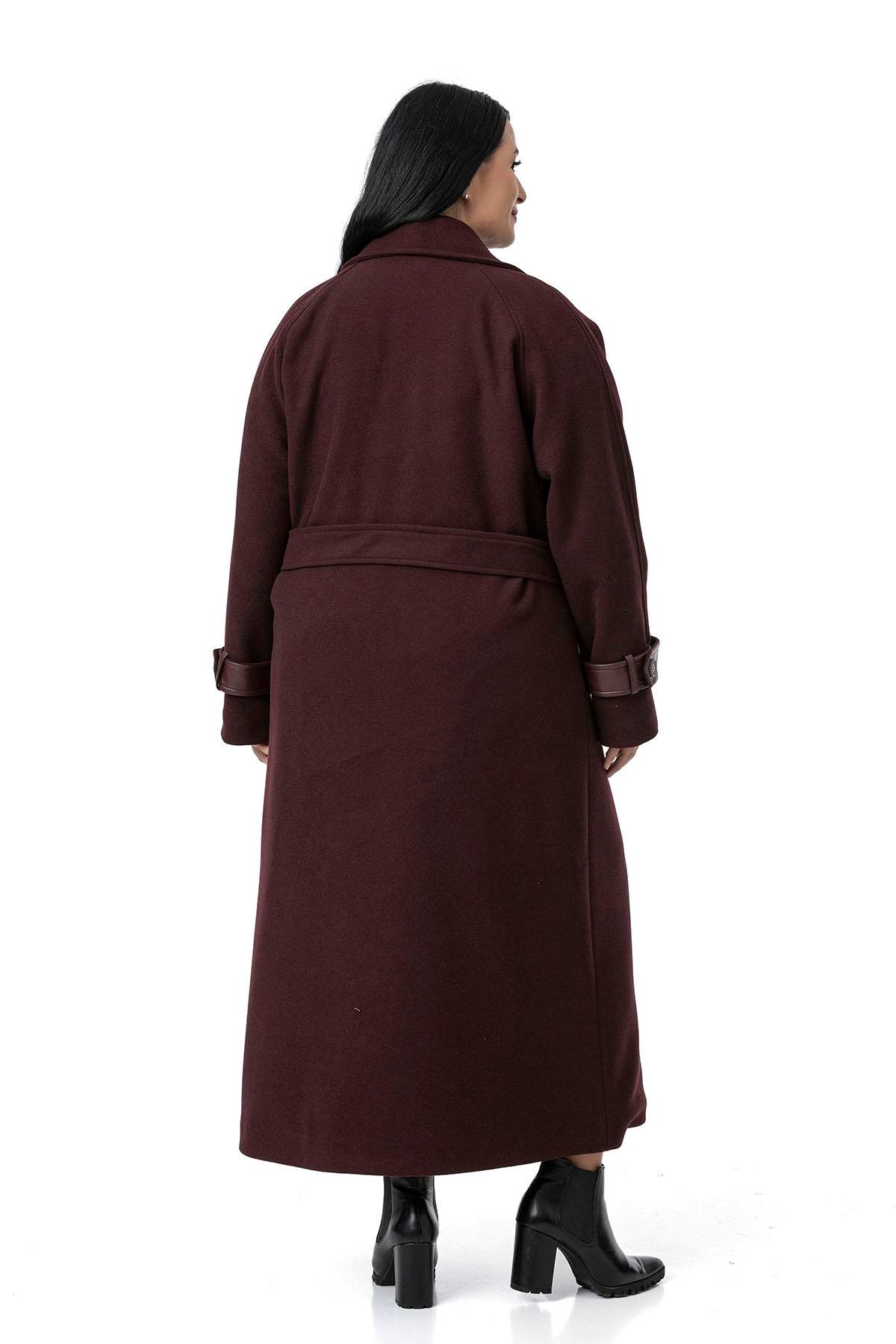 CoatsDisentis Modest Büyük Beden Deri Biye Detaylı Fleto Cepli Kuşaklı Astarlı Kaşe Uzun Bordo KabanDISENTIS MODESTBüyük Beden Deri Biye Detaylı Fleto Cepli Kuşaklı Astarlı Kaşe Uzun Bordo Kaban