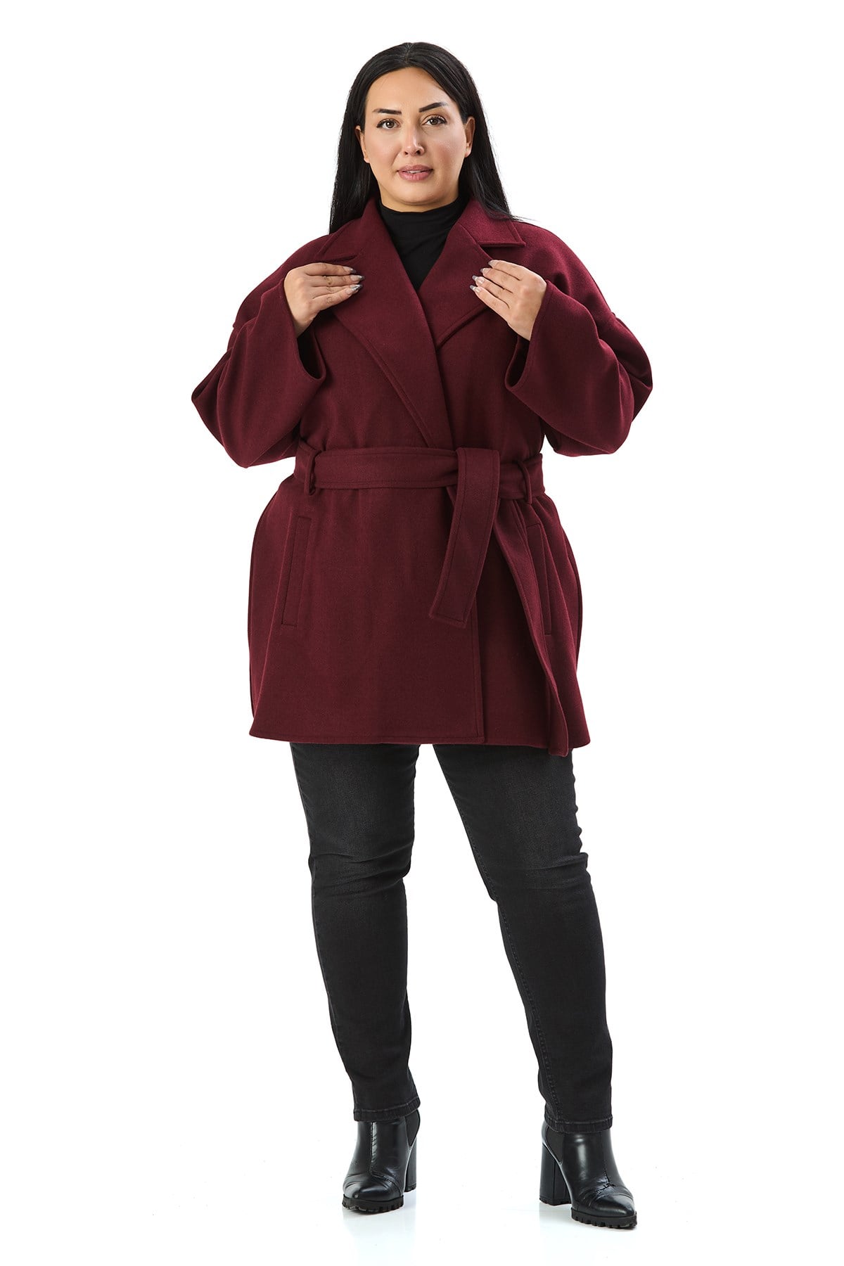 OvercoatsDisentis Modest Büyük Beden Düşük Kollu Kuşaklı Astarsız Kısa Kaşe Bordo KabanDISENTIS MODESTBüyük Beden Düşük Kollu Kuşaklı Astarsız Kısa Kaşe Bordo Kaban
