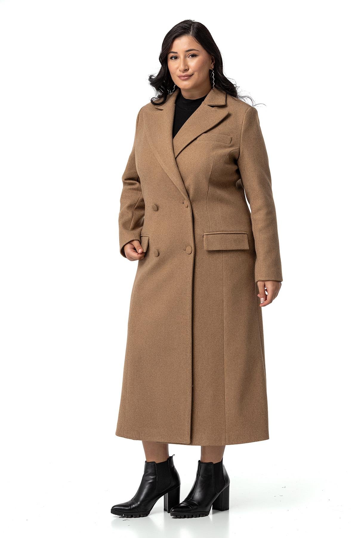 KabanDisentis Modest Büyük Beden Kaplama Düğmeli Cepli Astarlı Uzun Vizon Kaşe KabanDISENTIS MODESTBüyük Beden Kaplama Düğmeli Cepli Astarlı Uzun Vizon Kaşe Kaban