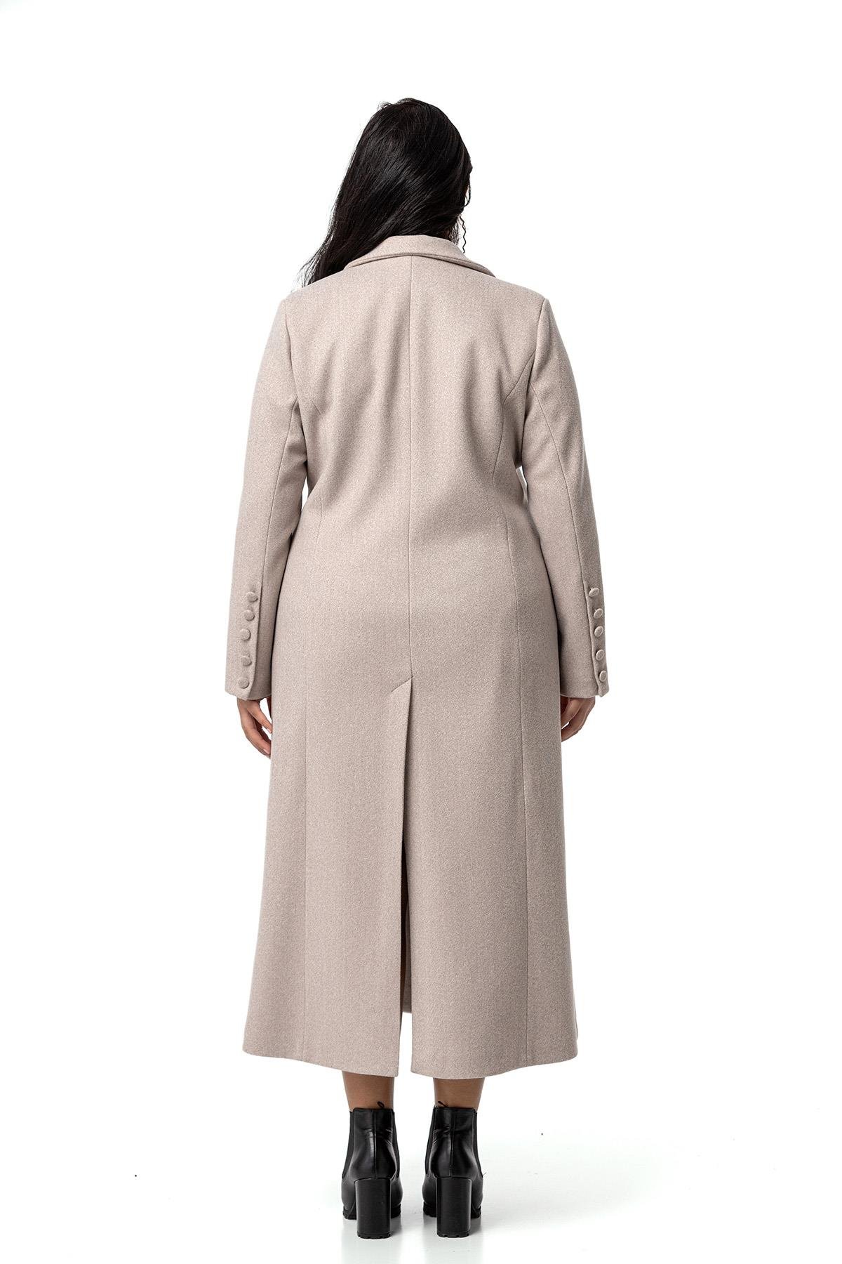 KabanDisentis Modest Büyük Beden Kaplama Düğmeli Cepli Astarlı Uzun Bej Rengi Kaşe KabanDISENTIS MODESTBüyük Beden Kaplama Düğmeli Cepli Astarlı Uzun Bej Rengi Kaşe Kaban