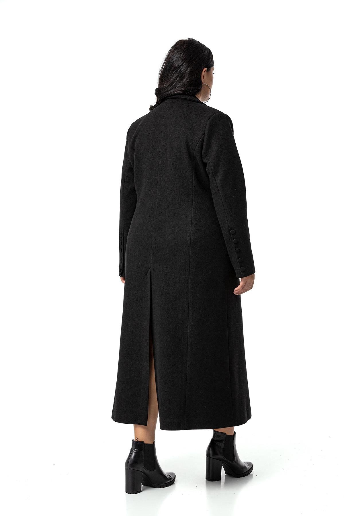 KabanDisentis Modest Büyük Beden Kaplama Düğmeli Cepli Astarlı Uzun Siyah Kaşe KabanDISENTIS MODESTBüyük Beden Kaplama Düğmeli Cepli Astarlı Uzun Siyah Kaşe Kaban