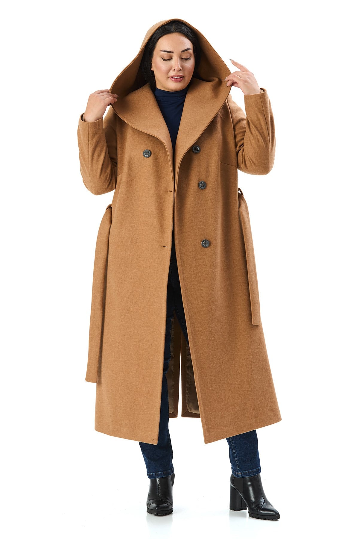 OvercoatsDisentis Modest Büyük Beden Kapüşonlu Astarlı Kaşe Uzun Camel KabanDISENTIS MODESTBüyük Beden Kapüşonlu Astarlı Kaşe Uzun Camel Kaban