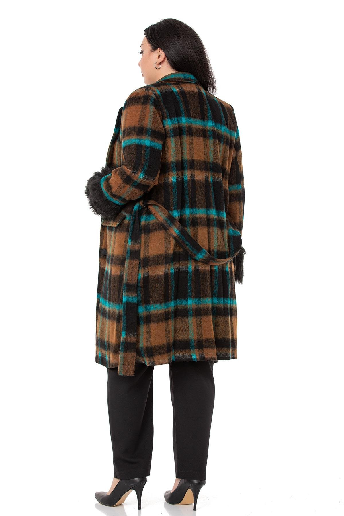 CoatsDISENTIS MODESTBüyük Beden Kolları Kürklü Cepli Astarlı Vizon Kaban