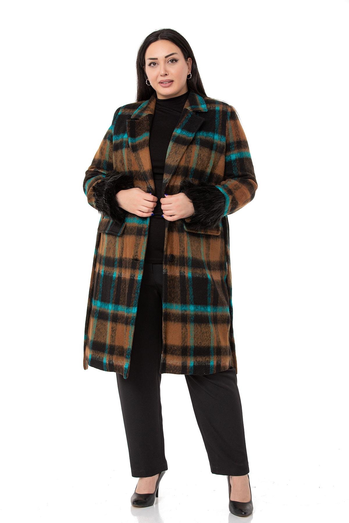 CoatsDISENTIS MODESTBüyük Beden Kolları Kürklü Cepli Astarlı Vizon Kaban